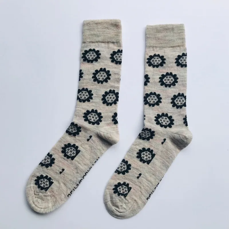 Merino Socks Floral White made by Sly Studio