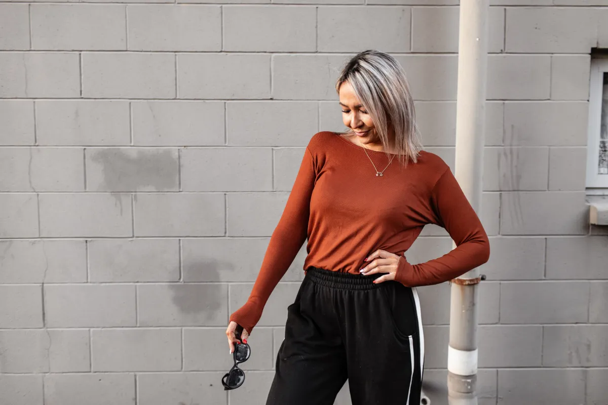 Rib Long Sleeve Basic - Rust sold by Love Knot War