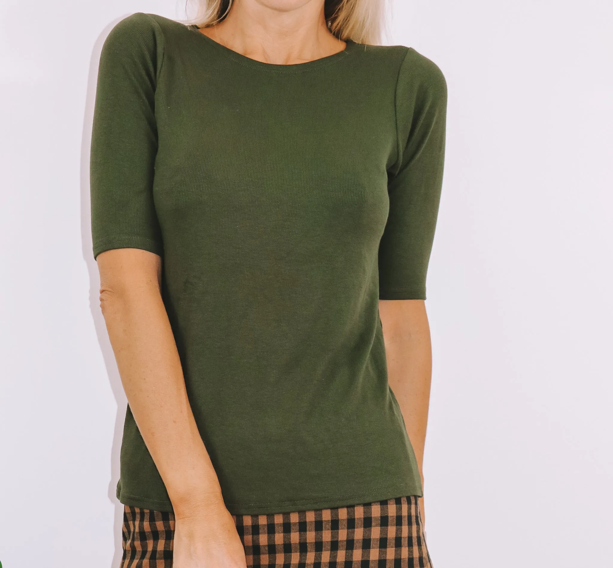 Rib 3/4 Sleeve Top - College Green sold by Love Knot War product image thumbnail 2