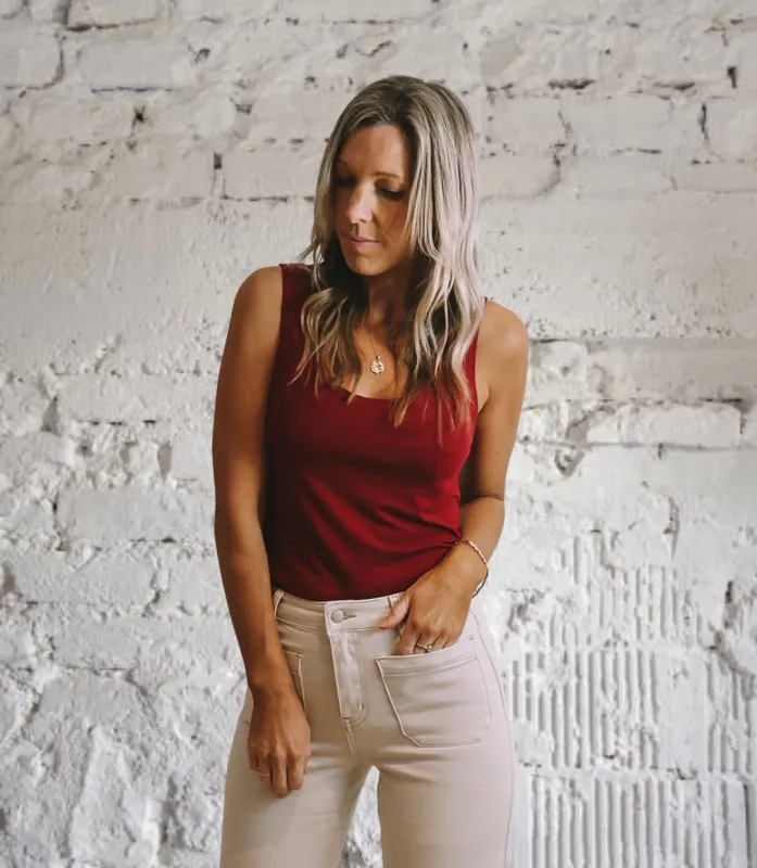 Burgundy Scoop singlet sold by Love Knot War