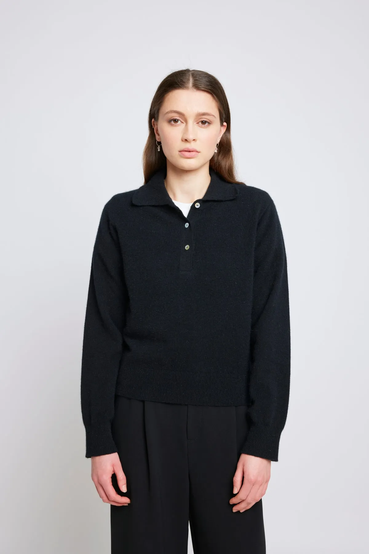 Eliza long-sleeved polo - Black sold by Twenty-Seven Names