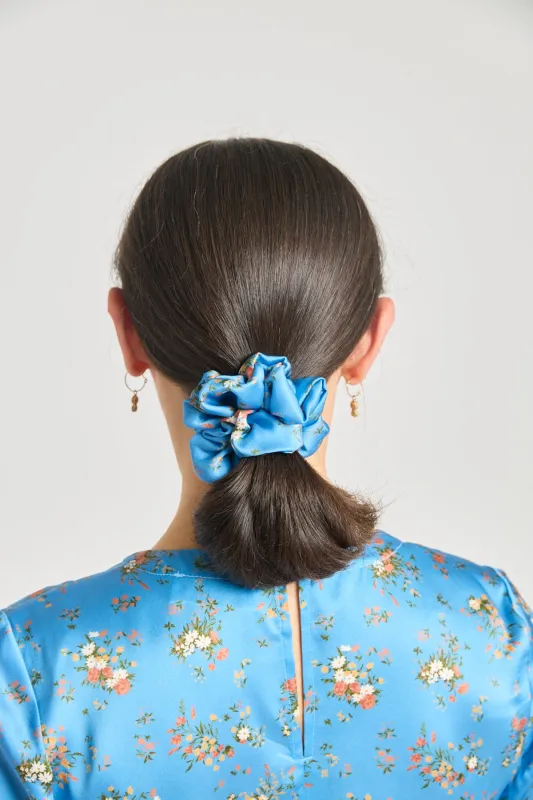 Mini scrunchie - Blue satin sold by Twenty-Seven Names