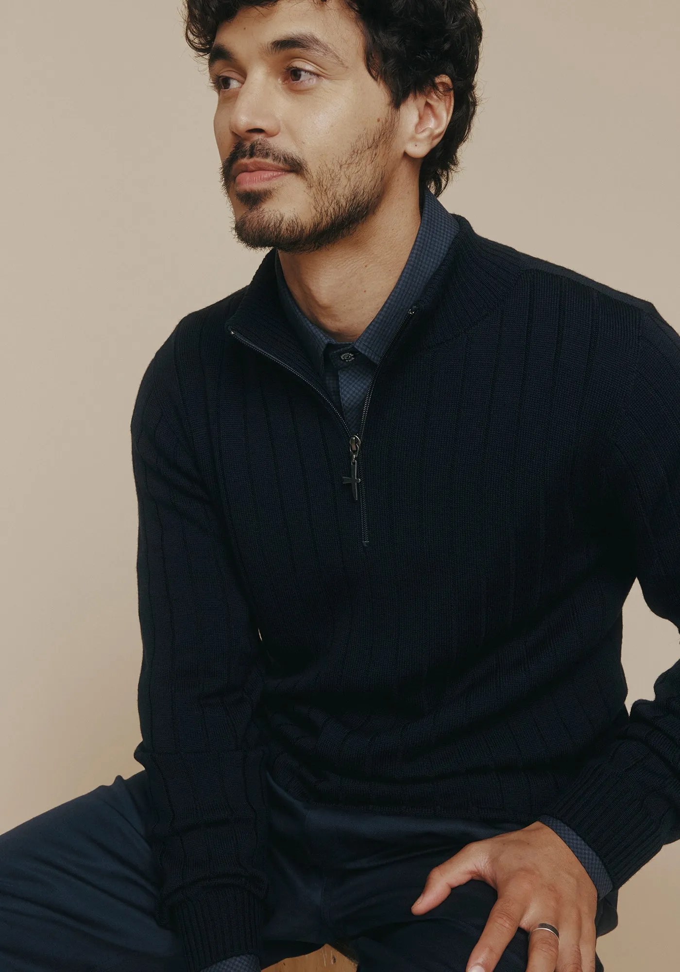 Finn Merino Zip Sweater - Deep Blue sold by Untouched World