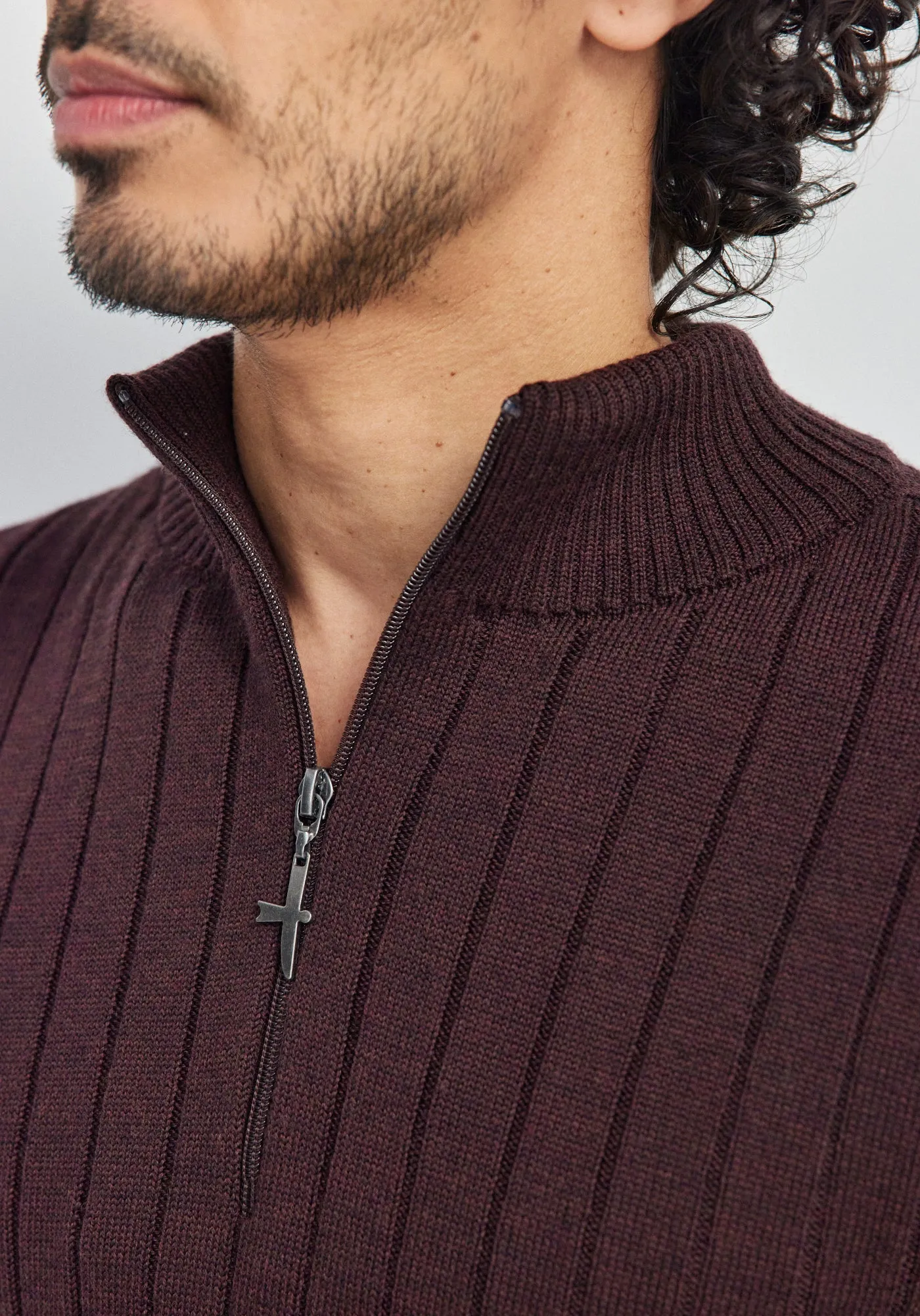 Finn Merino Zip Sweater - Noirberry sold by Untouched World product image thumbnail 3