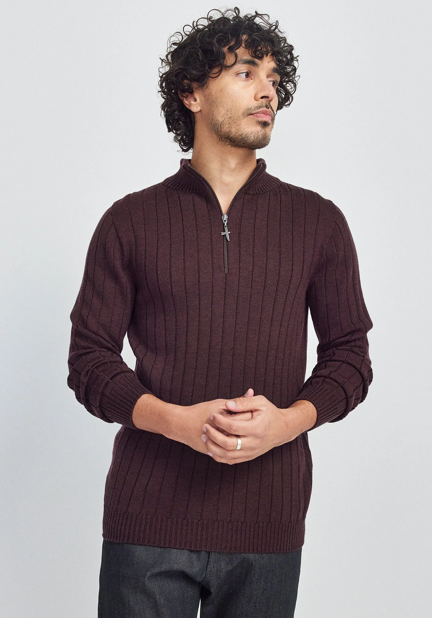 Finn Merino Zip Sweater - Noirberry sold by Untouched World product image thumbnail 2