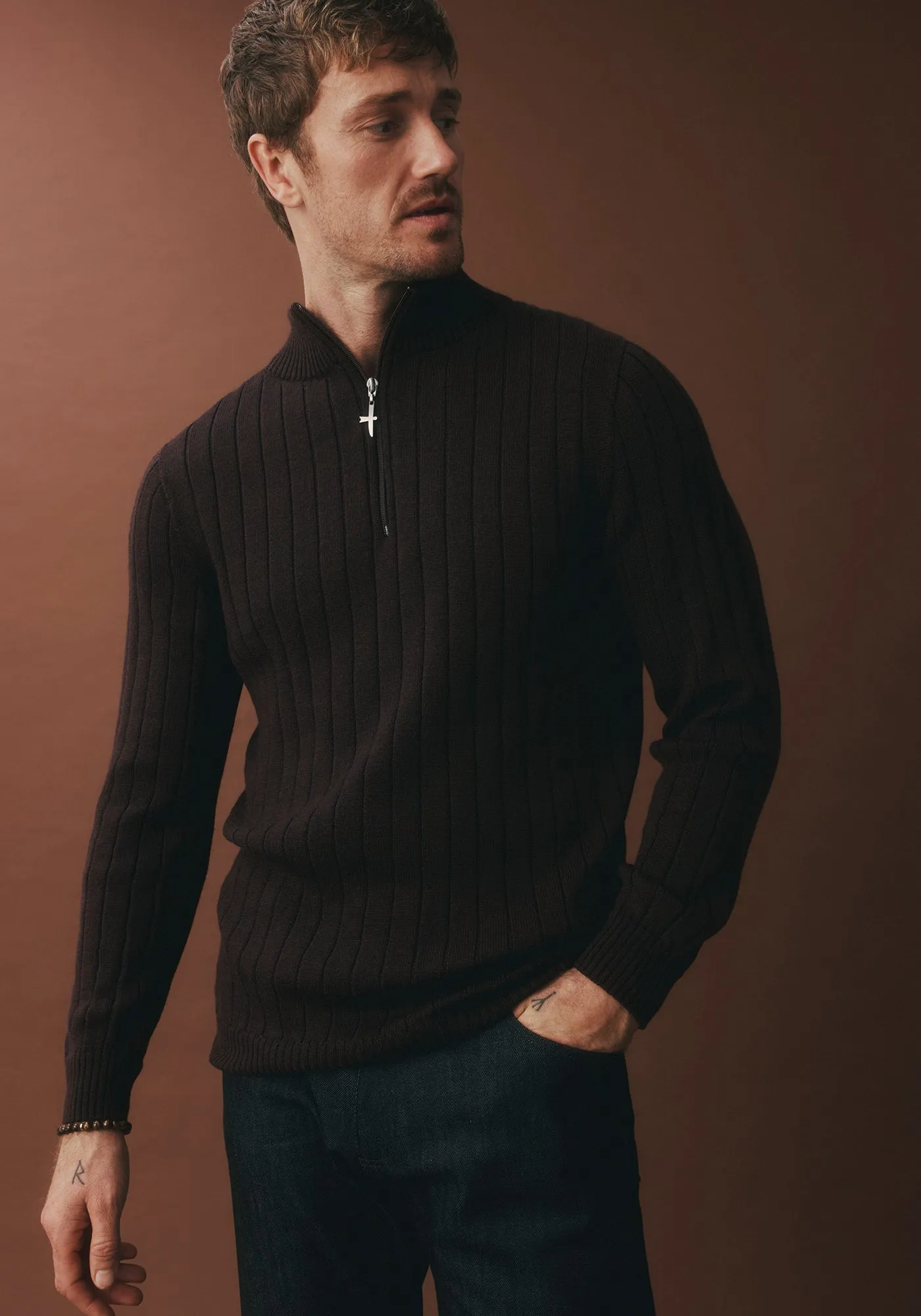 Finn Merino Zip Sweater - Noirberry sold by Untouched World