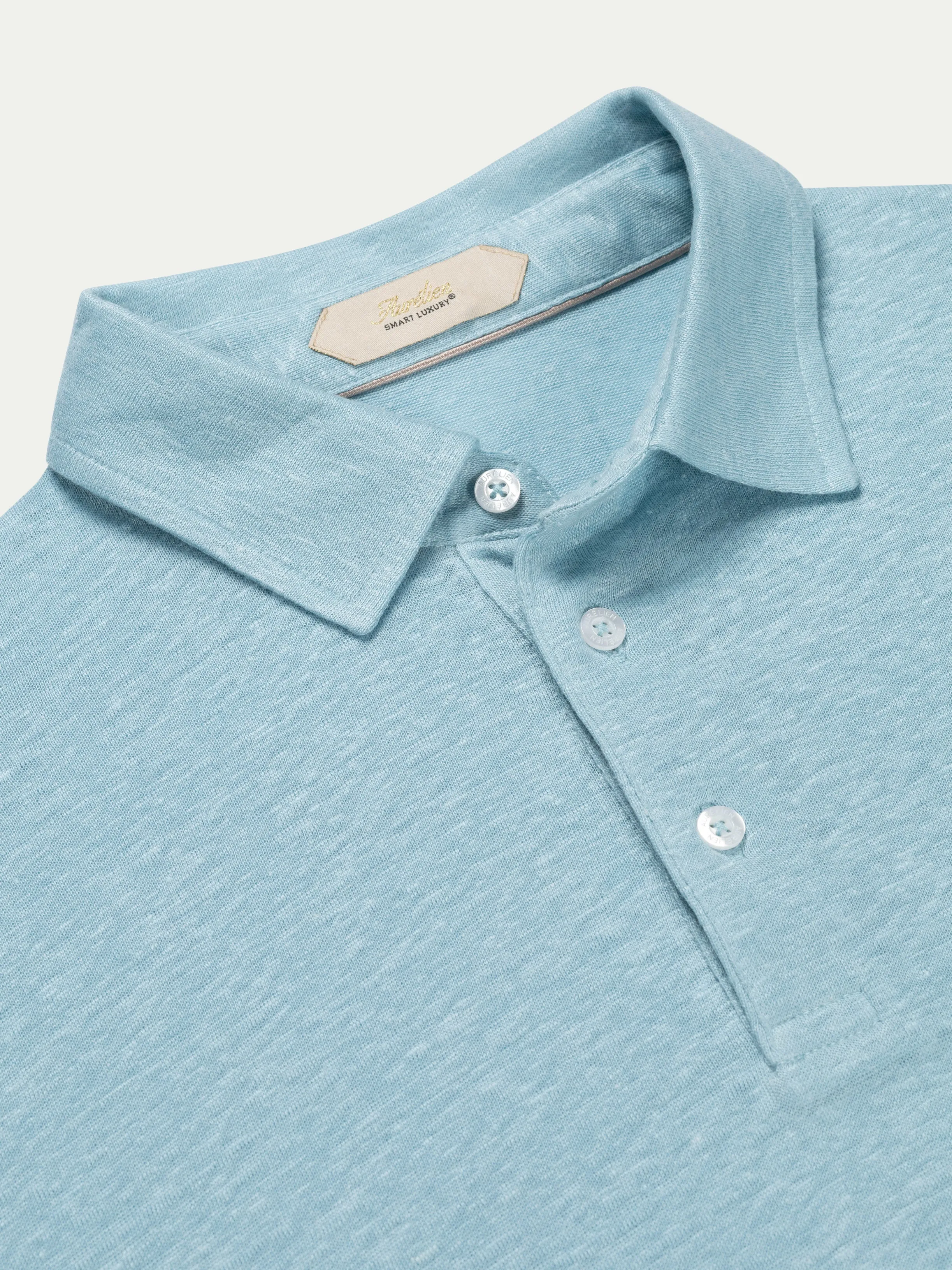 Blue Turquoise Linen Polo Shirt sold by Aurelien product image thumbnail 2