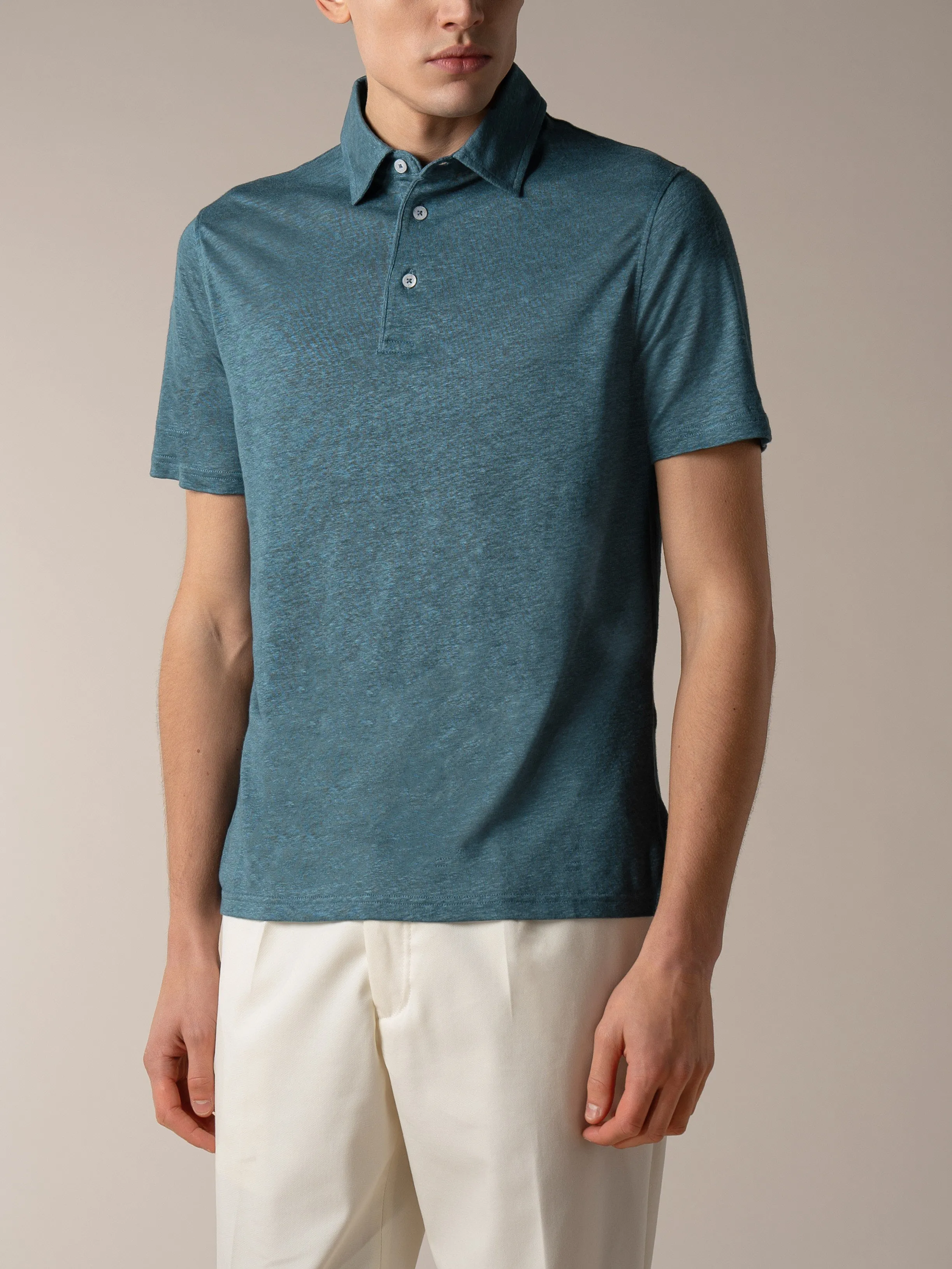 Sea Green Linen Polo Shirt sold by Aurelien product image thumbnail 2