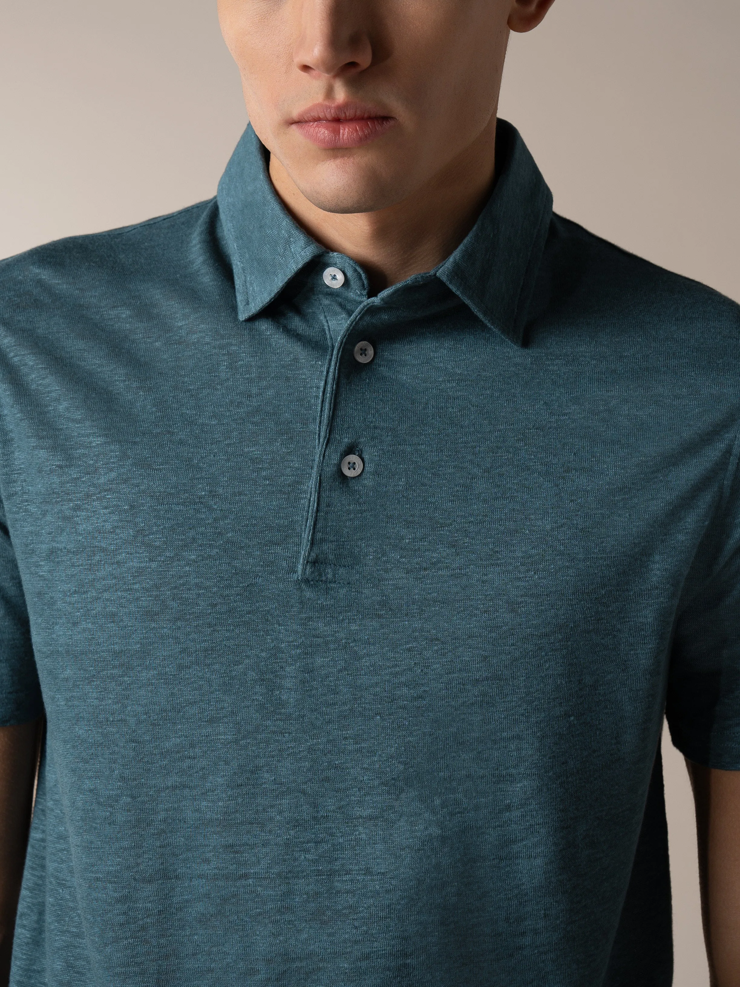 Sea Green Linen Polo Shirt sold by Aurelien product image thumbnail 3
