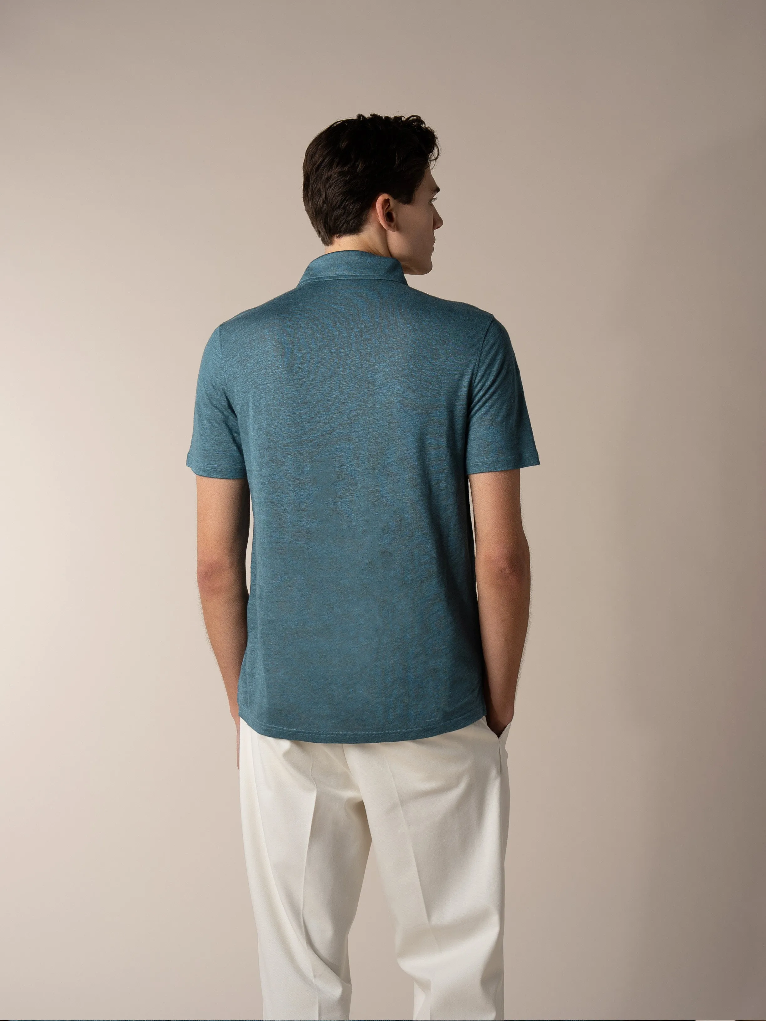 Sea Green Linen Polo Shirt sold by Aurelien product image thumbnail 5