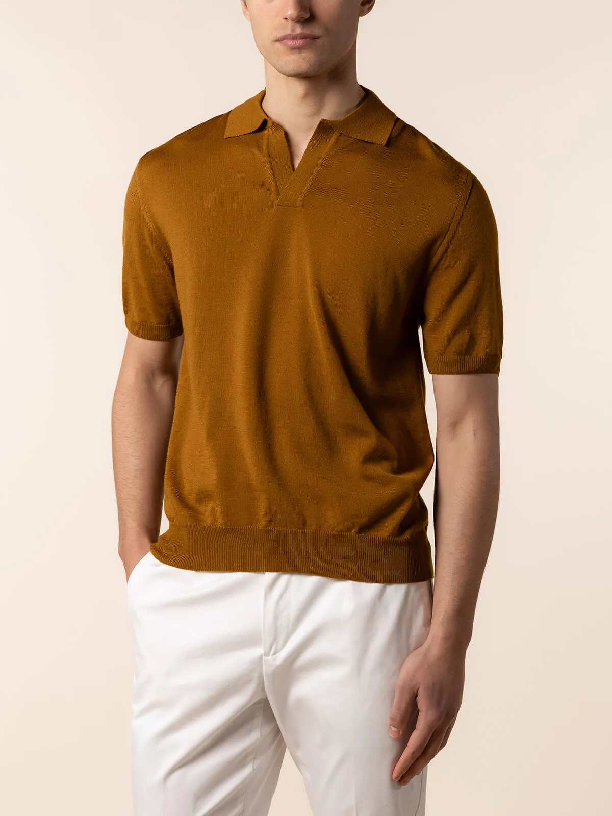 Shortsleeve Buttonless Polo Saffron sold by Aurelien product image thumbnail 2