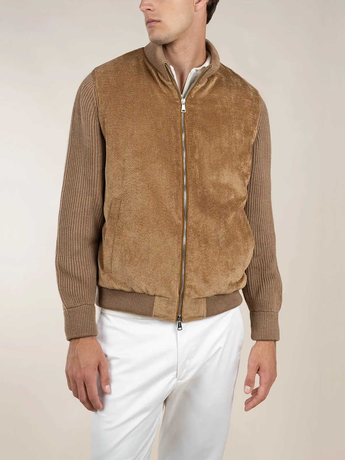 Beige Corduroy Bomber Jacket sold by Aurelien product image thumbnail 2
