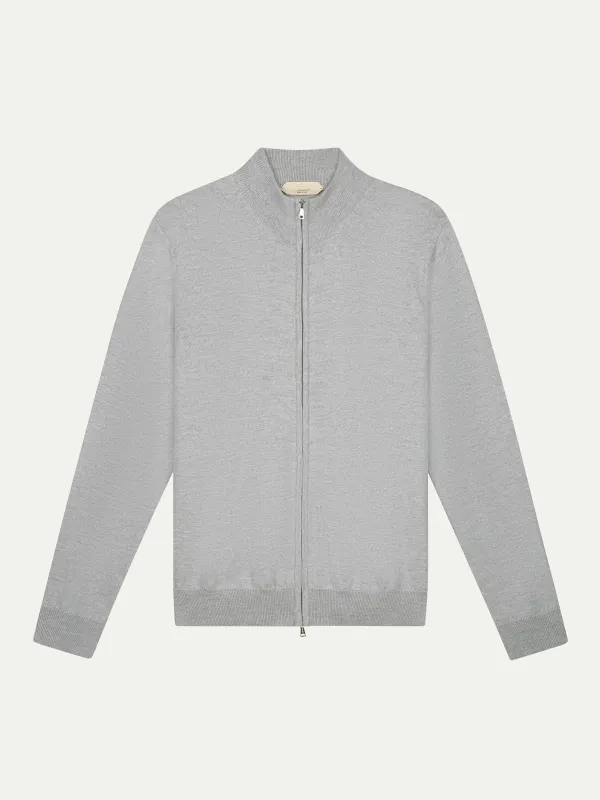 Extrafine Merino Zipper Vest Light Grey made by Aurelien