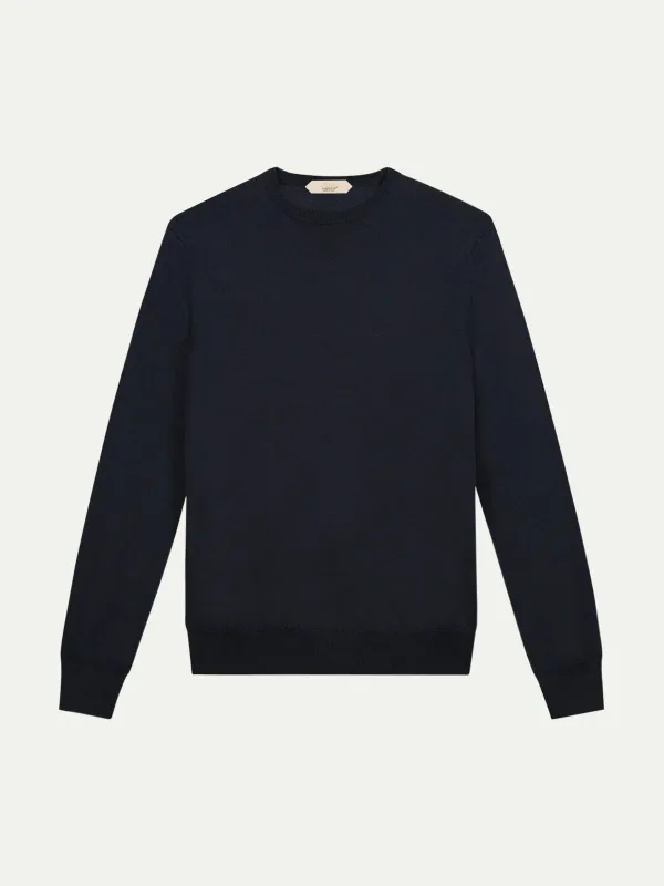 Extrafine Merino Crew Neck Sweater Navy made by Aurelien