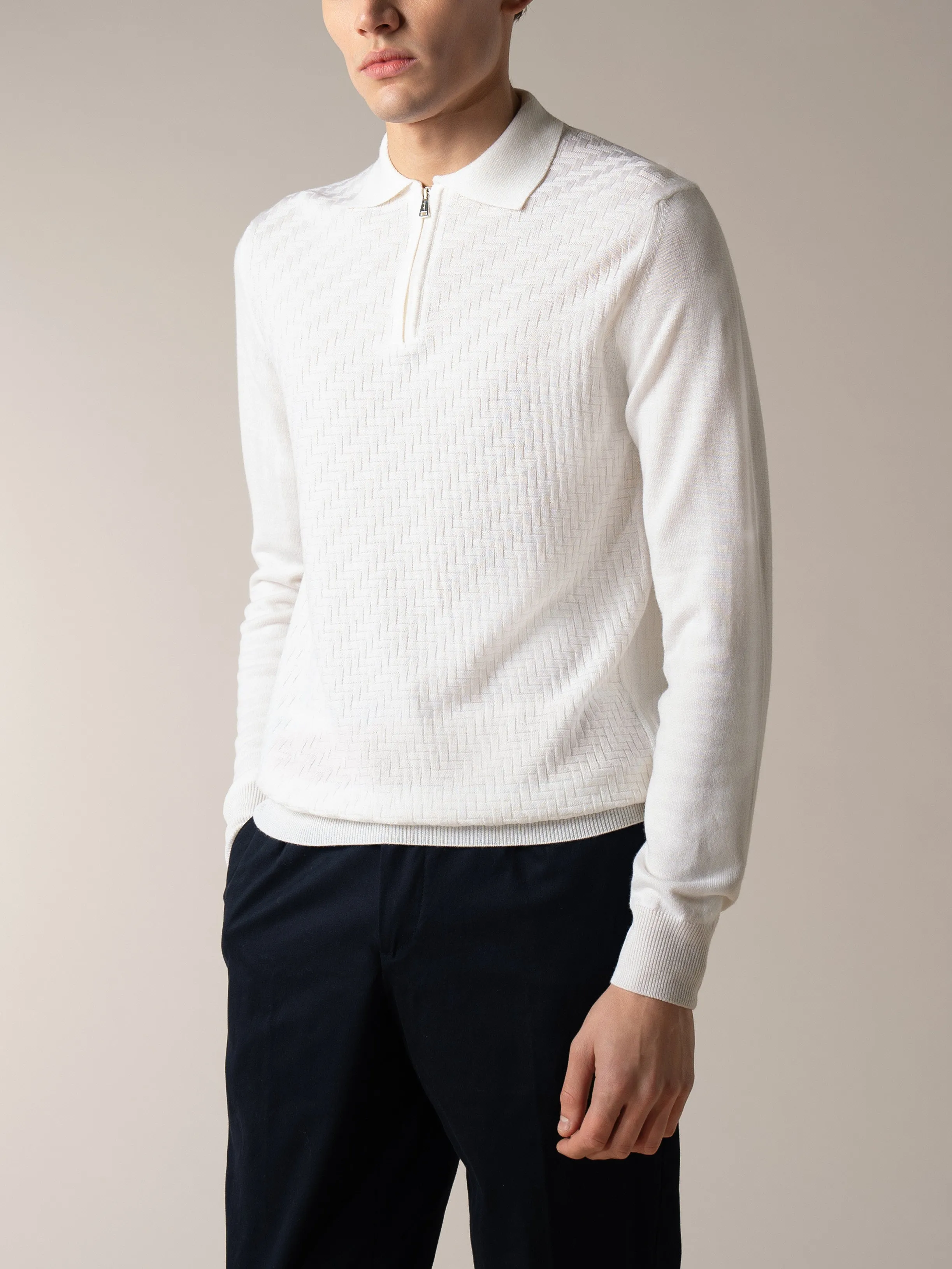 Ivory Zipper Polo Basket Weave sold by Aurelien product image thumbnail 2