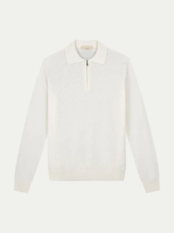 Ivory Zipper Polo Basket Weave made by Aurelien