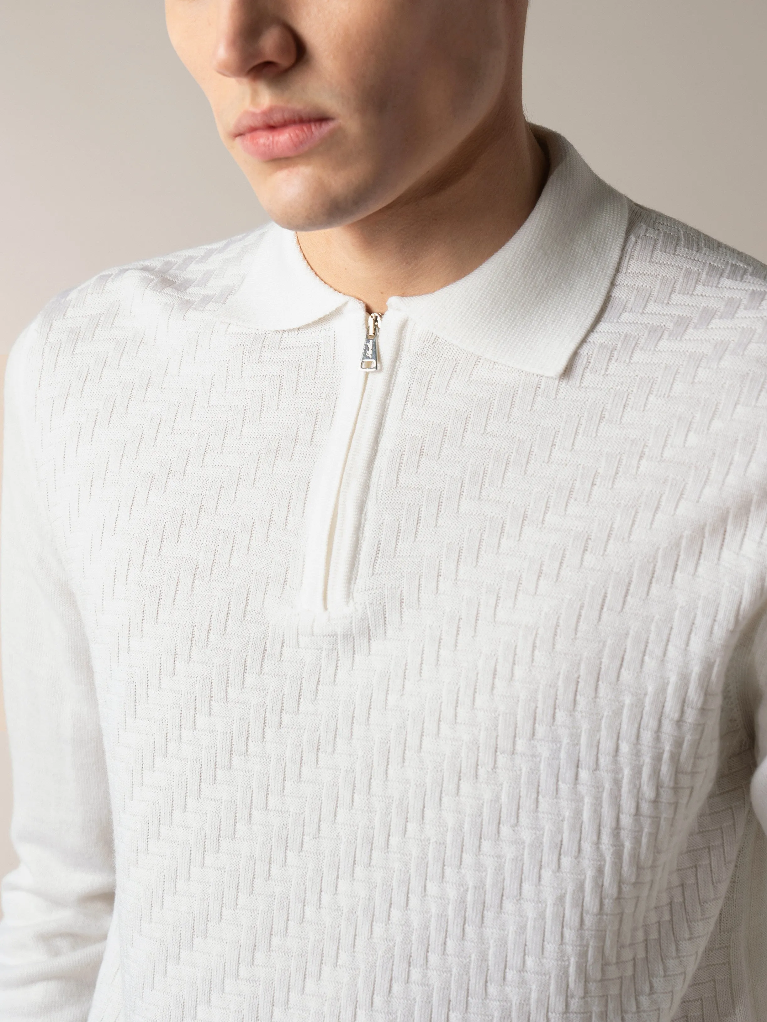 Ivory Zipper Polo Basket Weave sold by Aurelien product image thumbnail 4