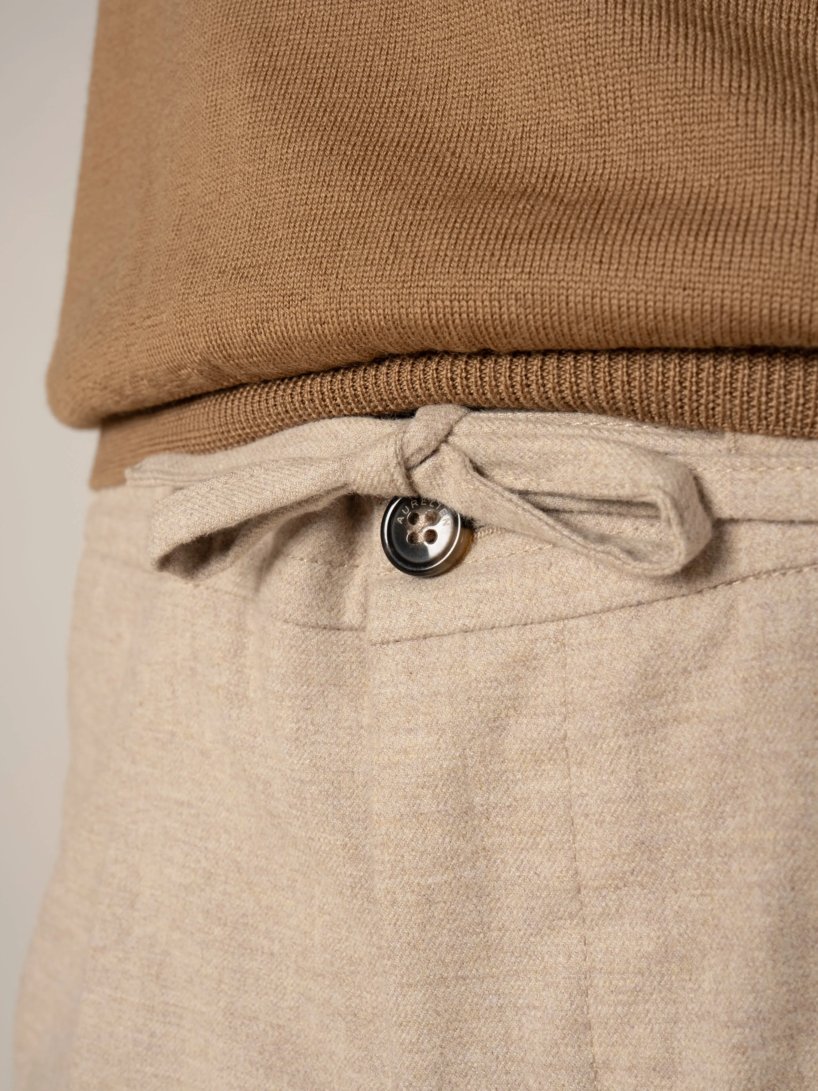 Beige Flannel Trousers sold by Aurelien product image thumbnail 3