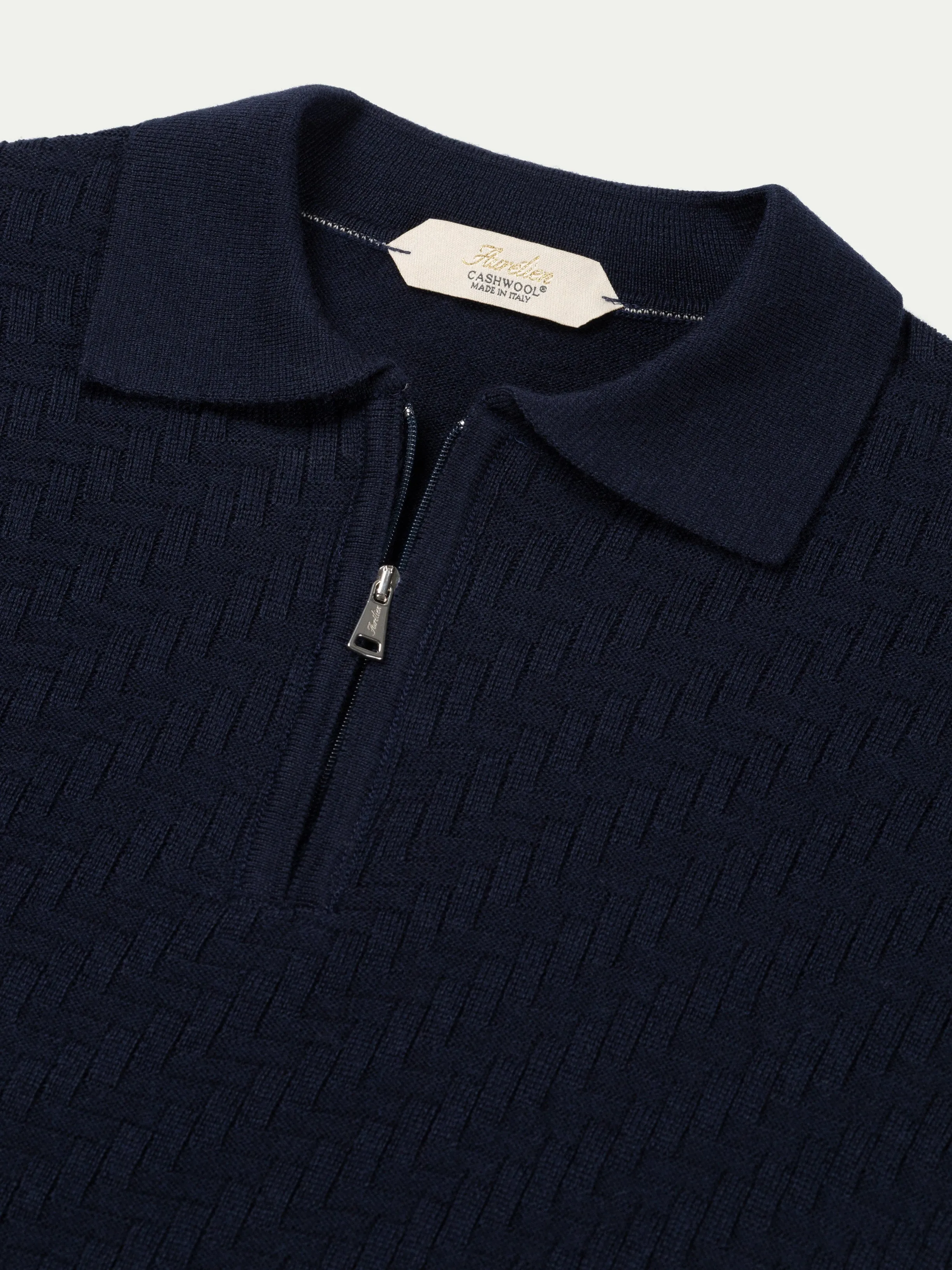 Navy Zipper Polo Basket Weave sold by Aurelien product image thumbnail 3
