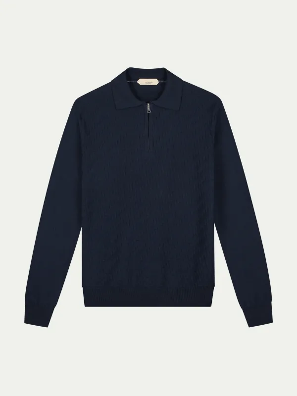 Navy Zipper Polo Basket Weave made by Aurelien