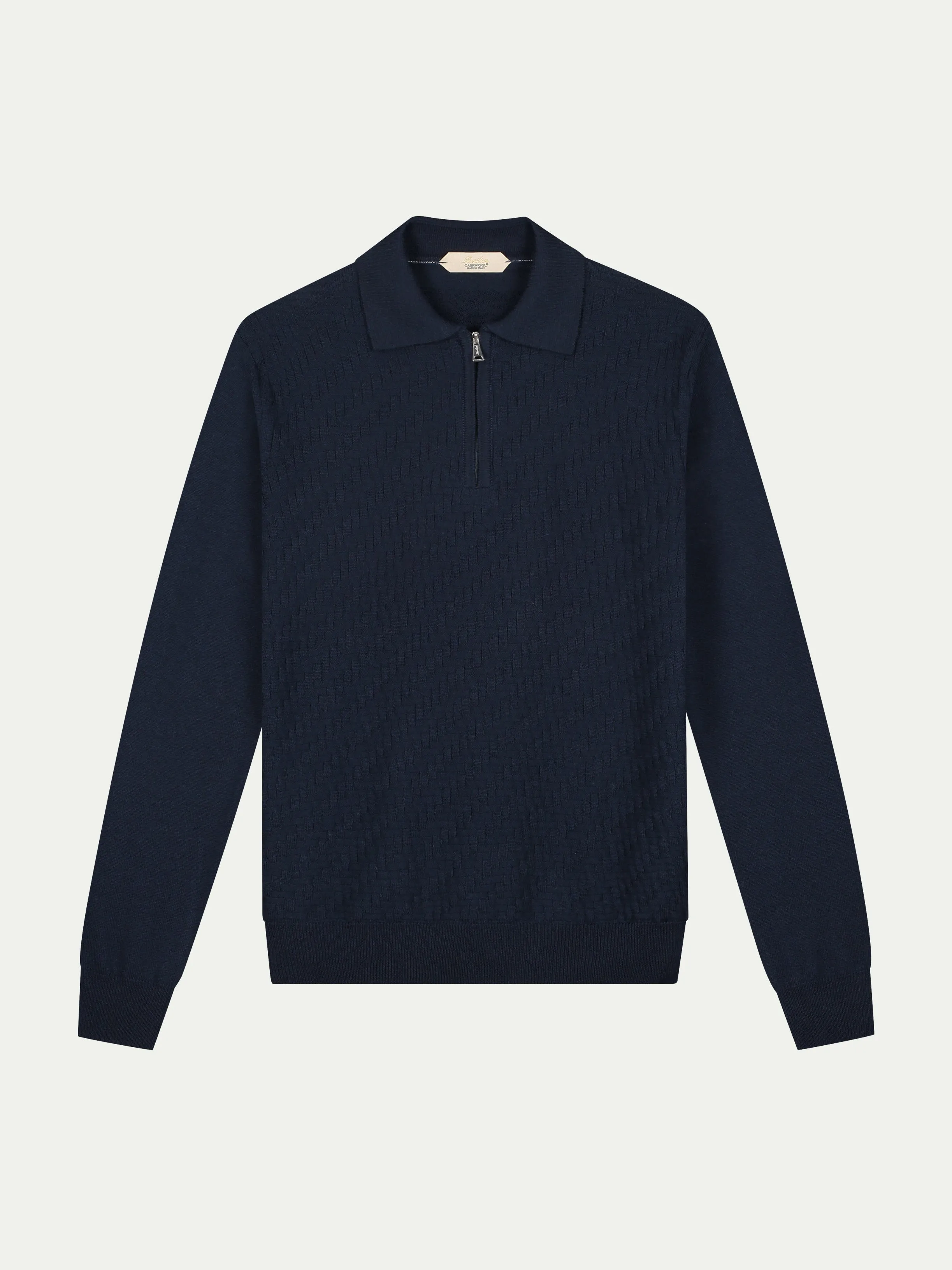 Navy Zipper Polo Basket Weave sold by Aurelien