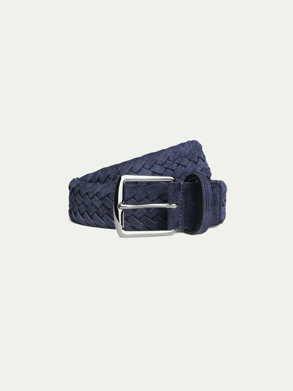 Navy Woven Suede Belt made by Aurelien