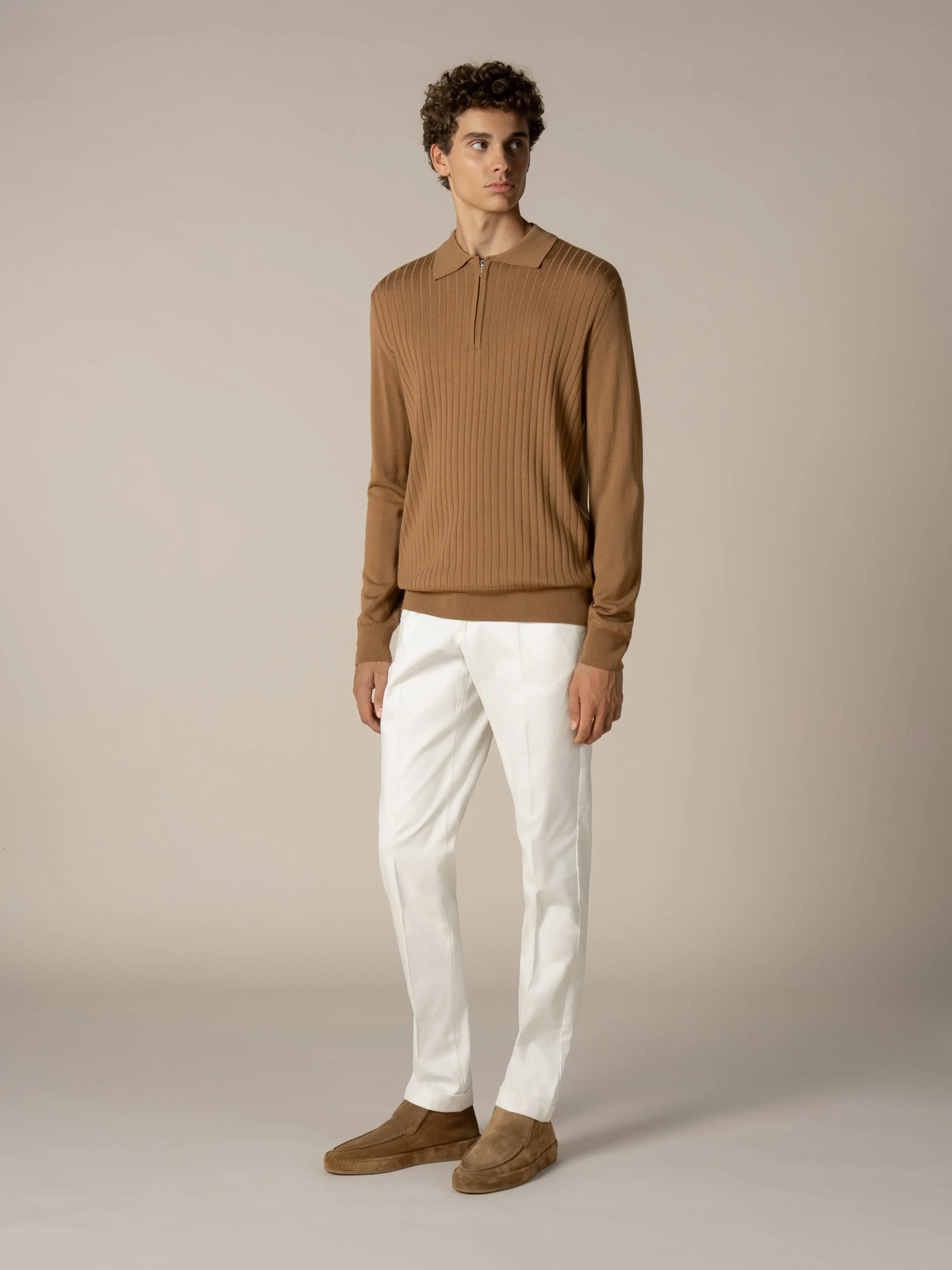Ribbed Zipper Polo Caramel sold by Aurelien product image thumbnail 5