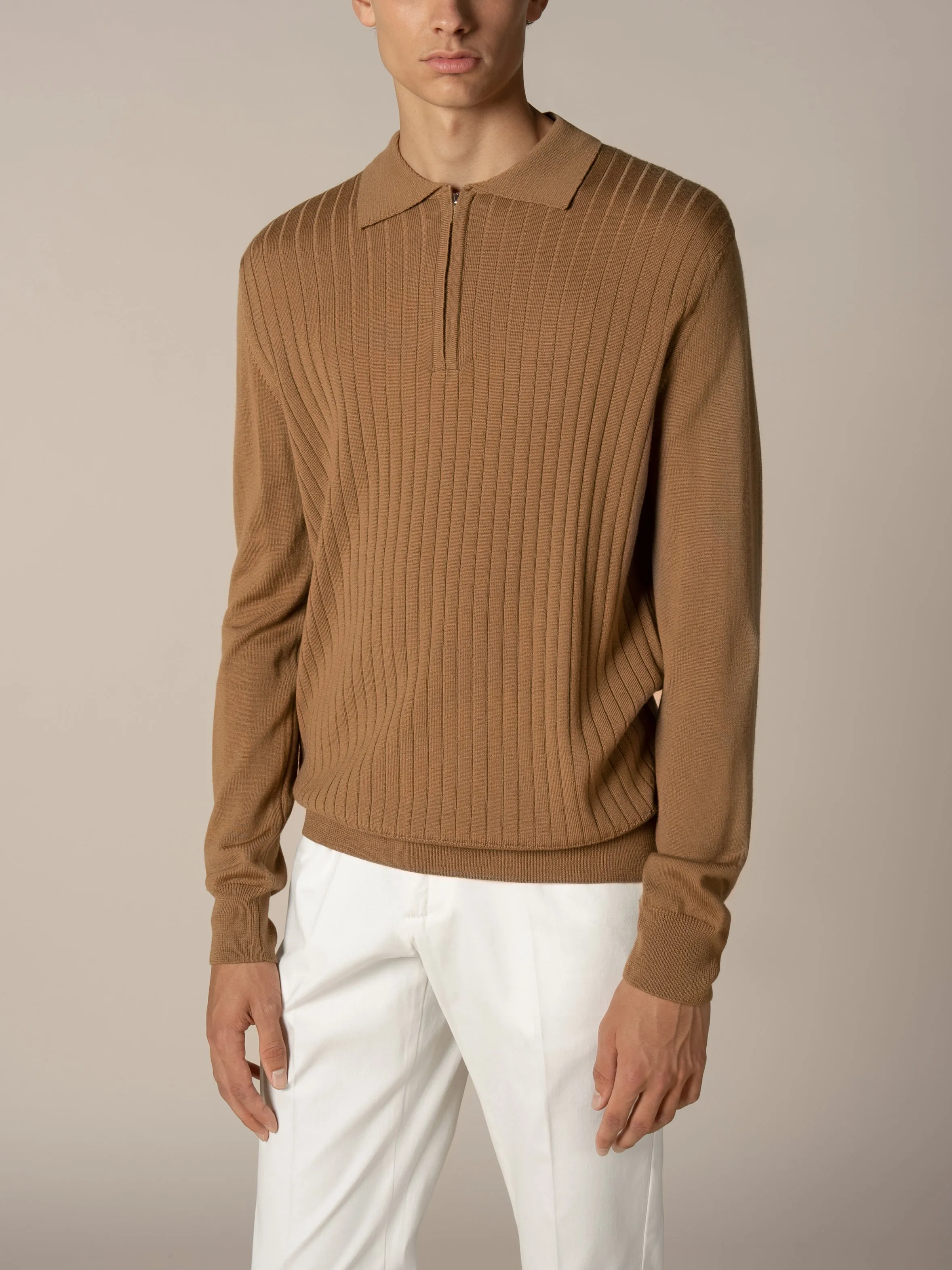 Ribbed Zipper Polo Caramel sold by Aurelien product image thumbnail 2