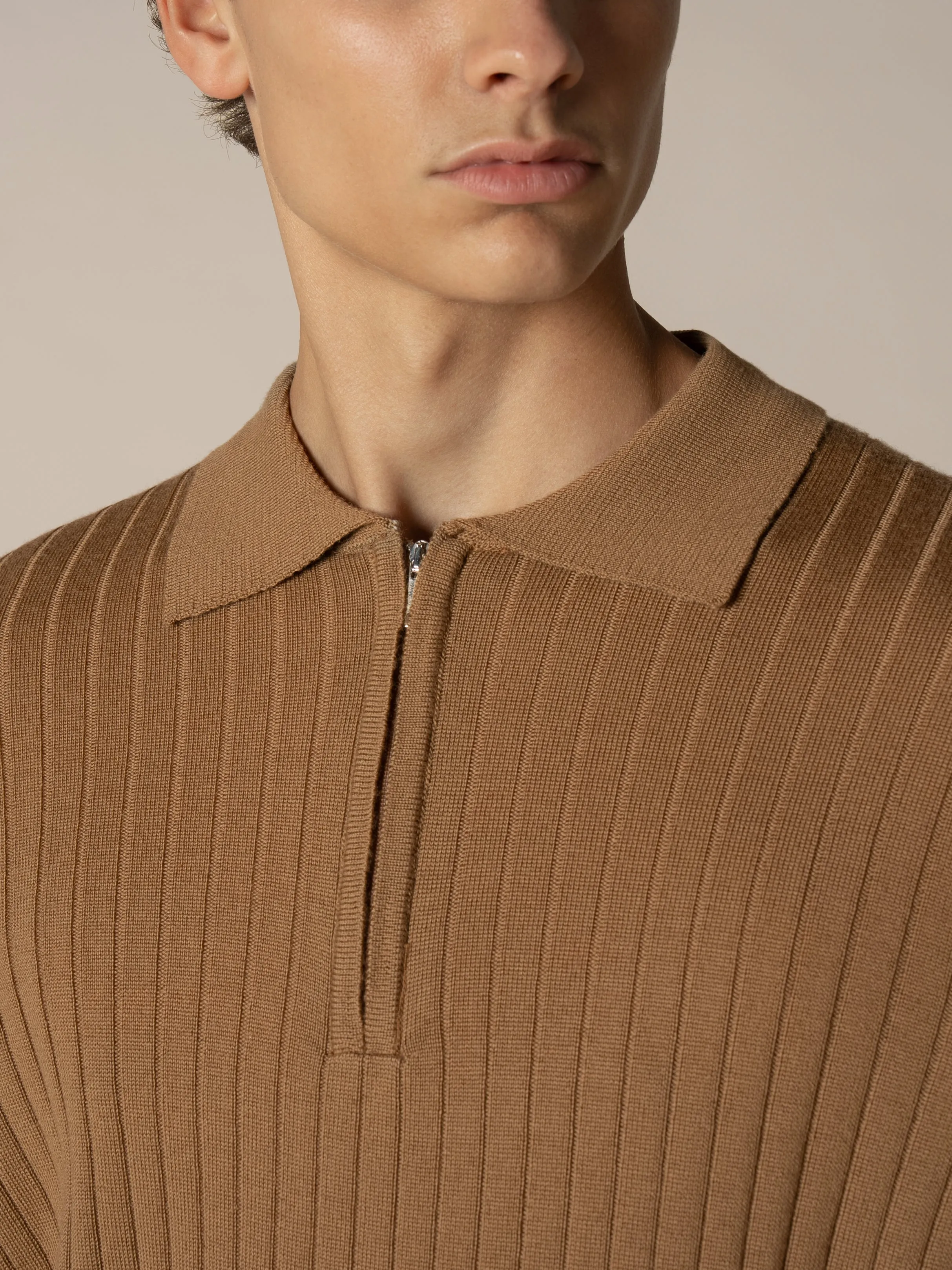 Ribbed Zipper Polo Caramel sold by Aurelien product image thumbnail 3