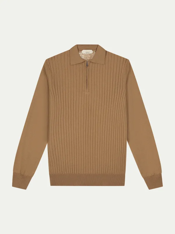 Ribbed Zipper Polo Caramel made by Aurelien