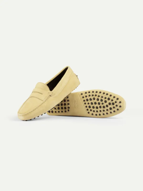 Light Yellow Suede Driving Shoes made by Aurelien
