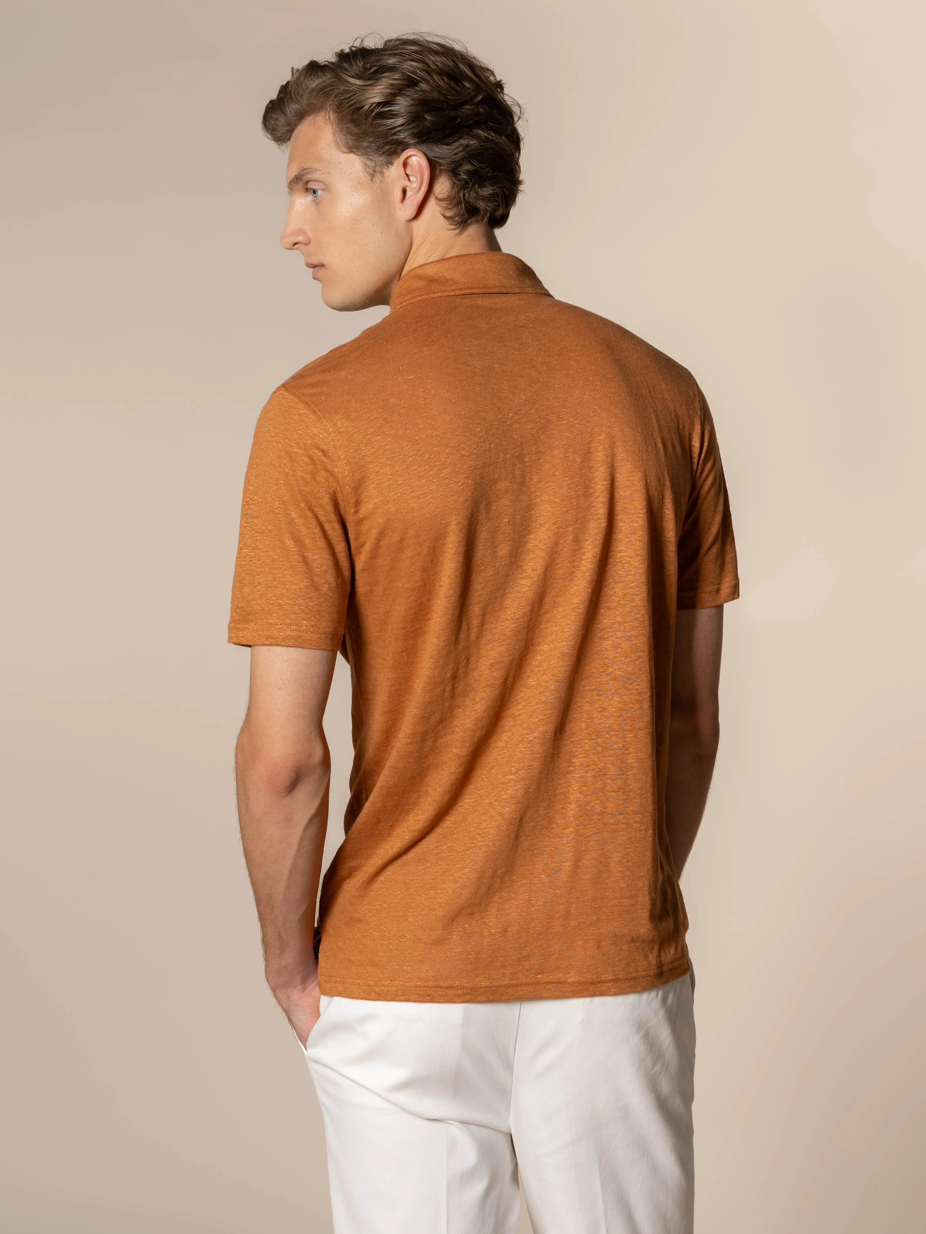 Rust Linen Polo Shirt sold by Aurelien product image thumbnail 4