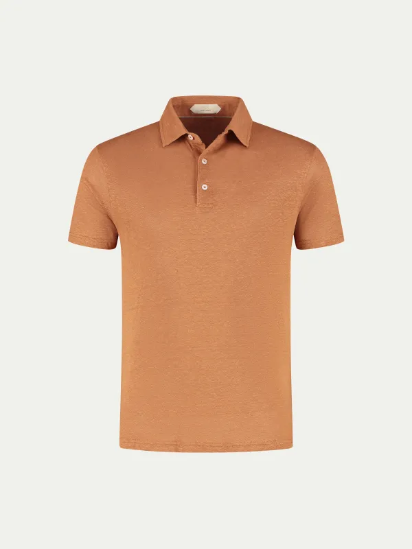 Rust Linen Polo Shirt made by Aurelien