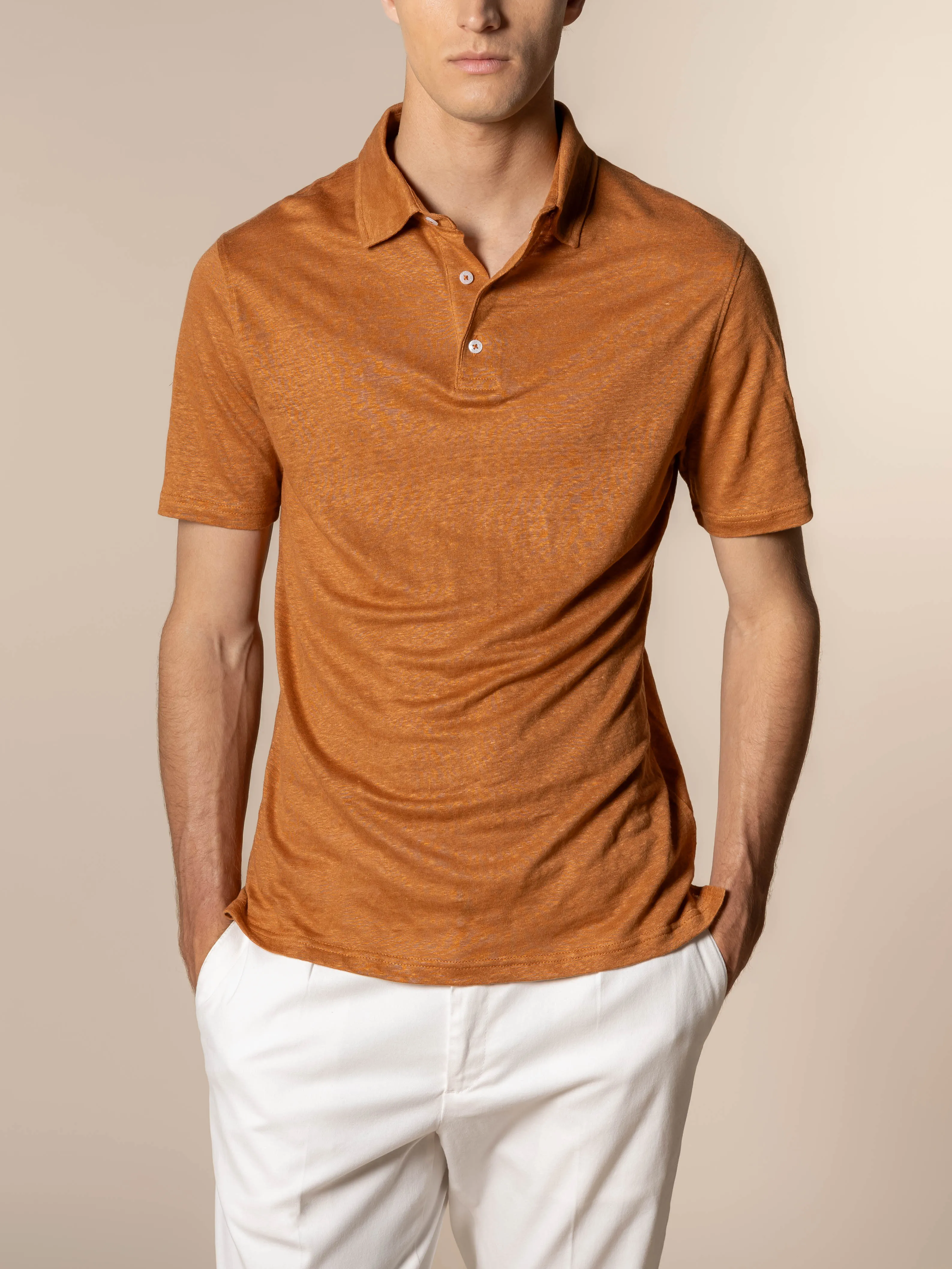 Rust Linen Polo Shirt sold by Aurelien product image thumbnail 2