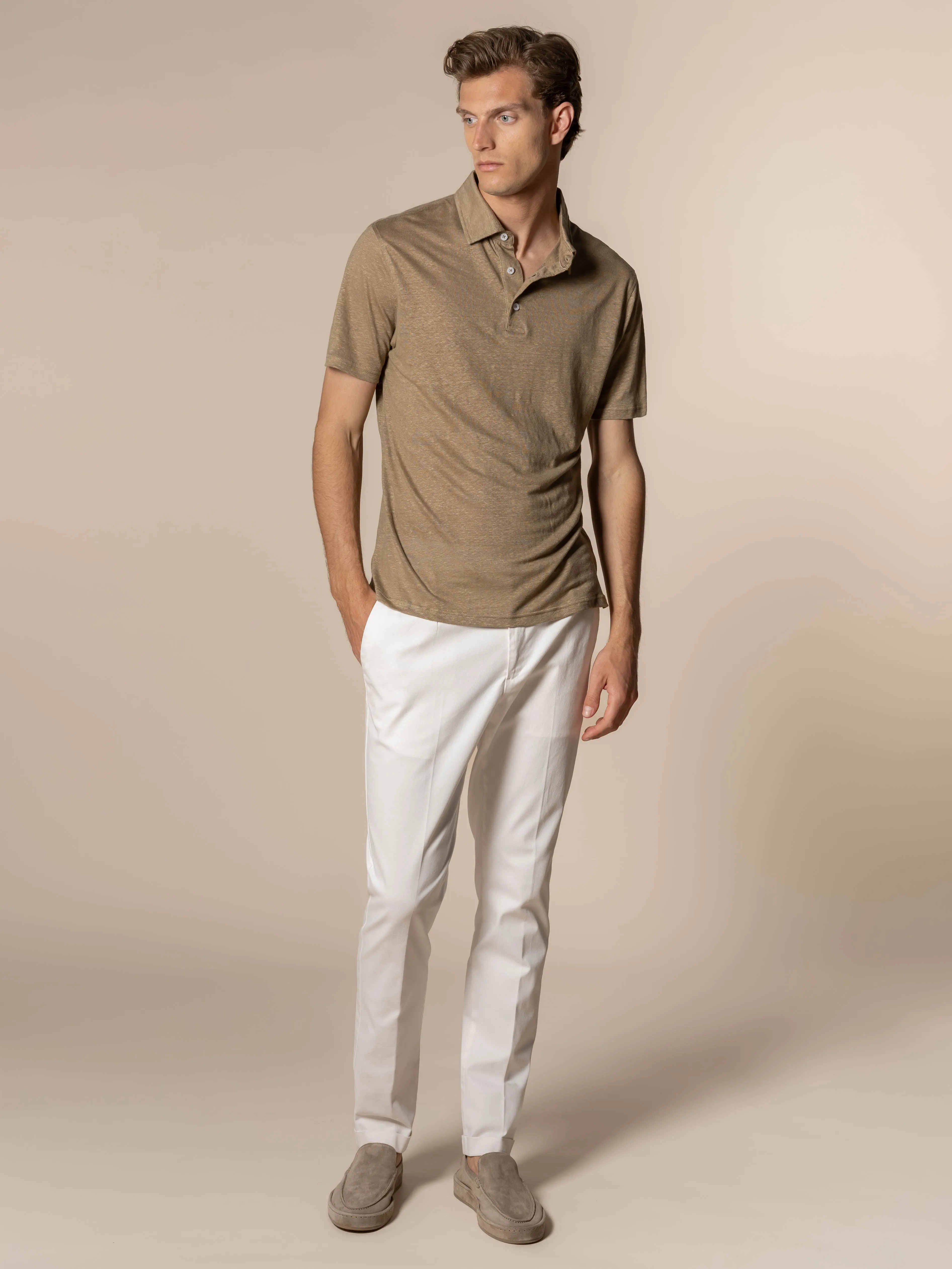 Dark Taupe Linen Polo Shirt sold by Aurelien product image thumbnail 5