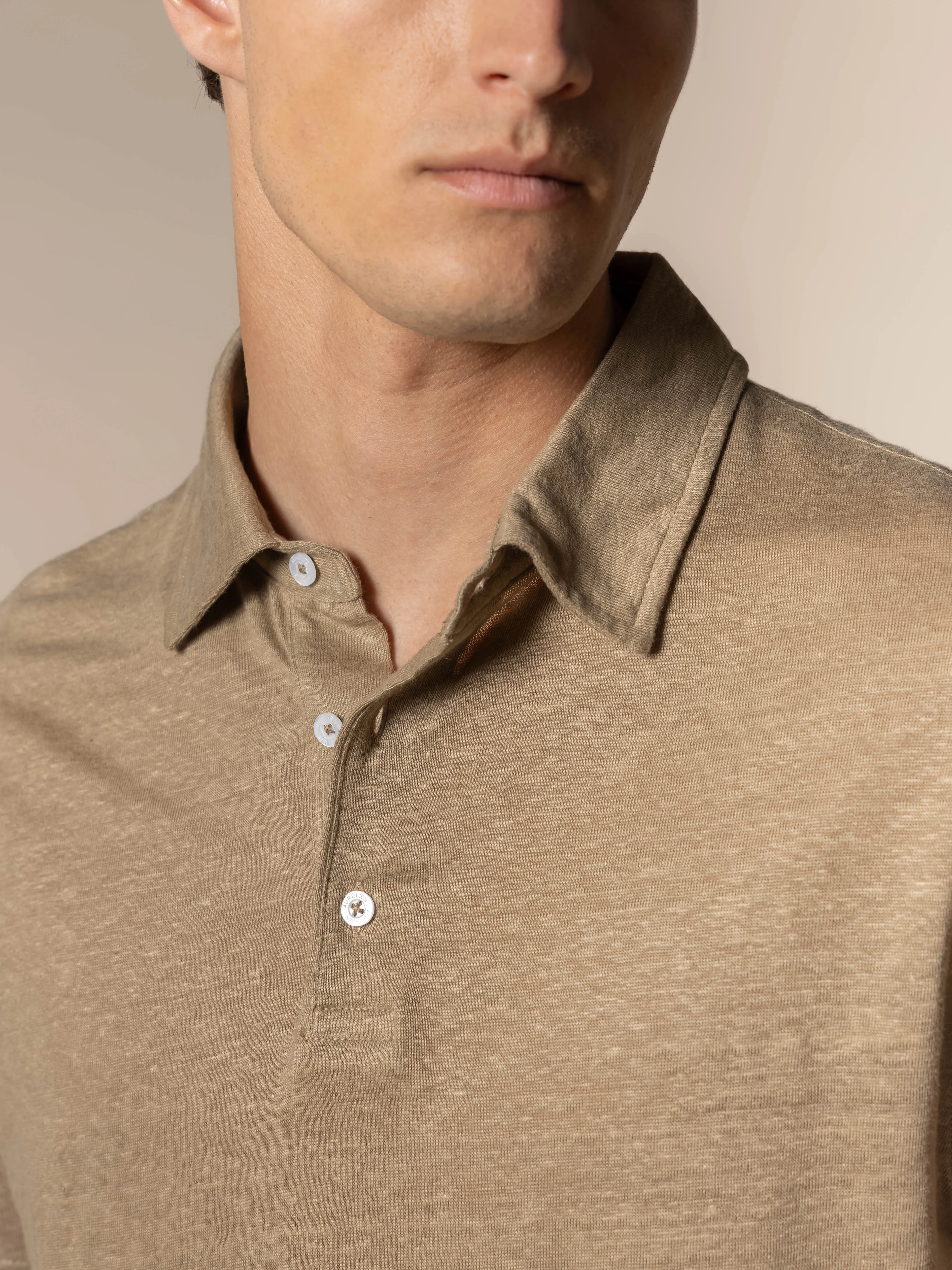 Dark Taupe Linen Polo Shirt sold by Aurelien product image thumbnail 3