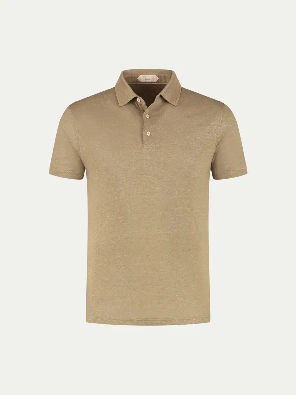 Dark Taupe Linen Polo Shirt made by Aurelien