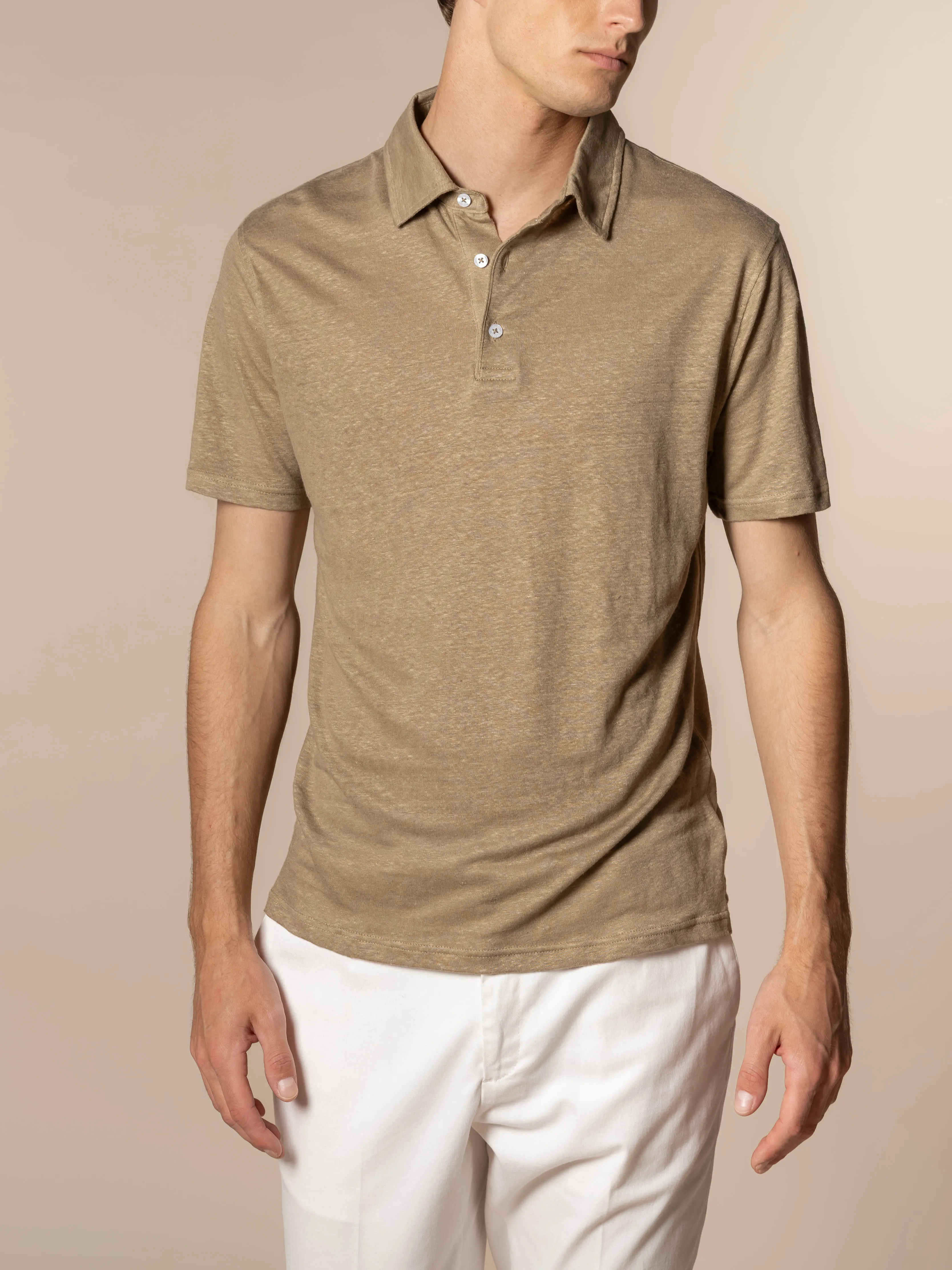 Dark Taupe Linen Polo Shirt sold by Aurelien product image thumbnail 2