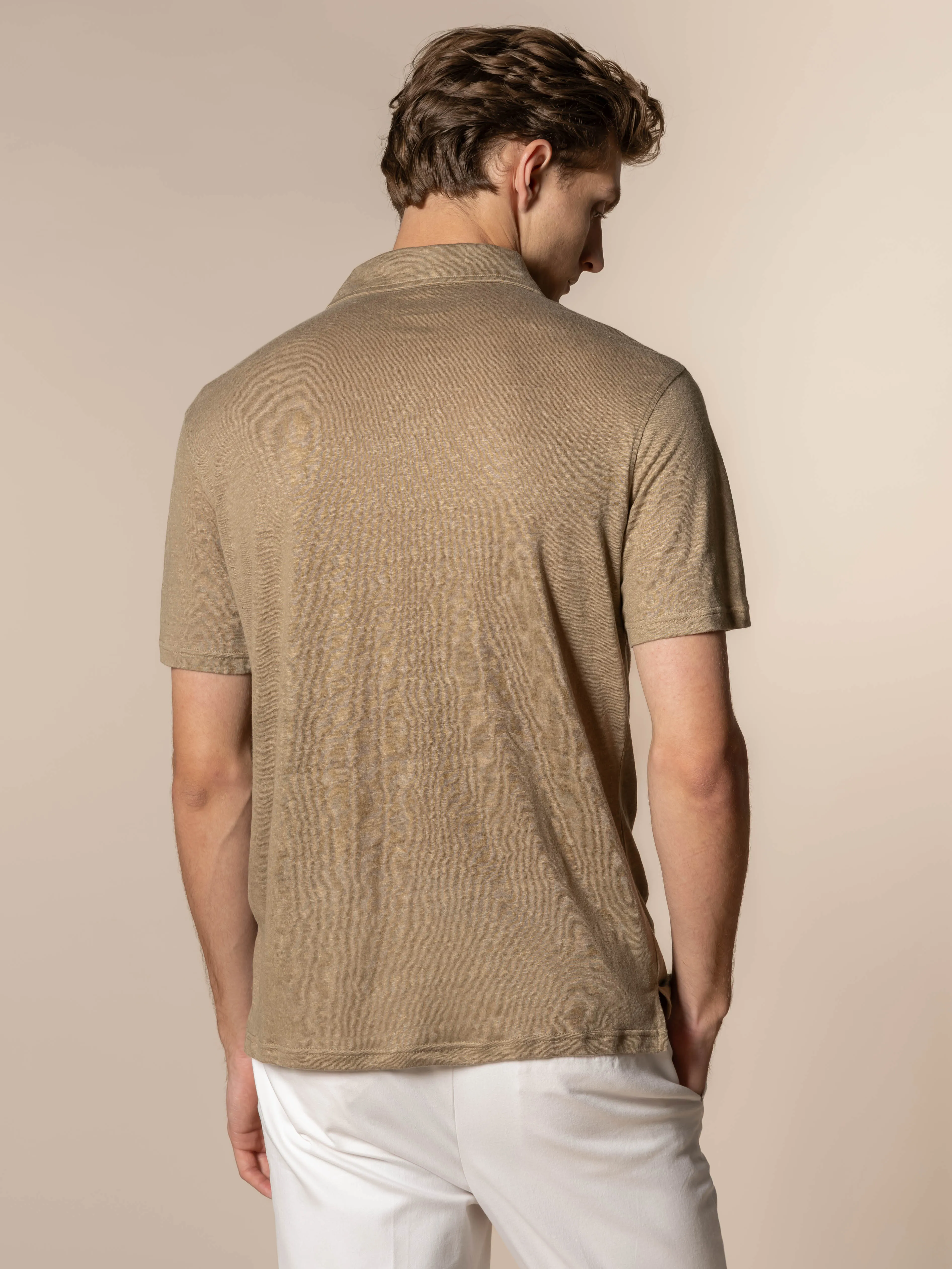 Dark Taupe Linen Polo Shirt sold by Aurelien product image thumbnail 4