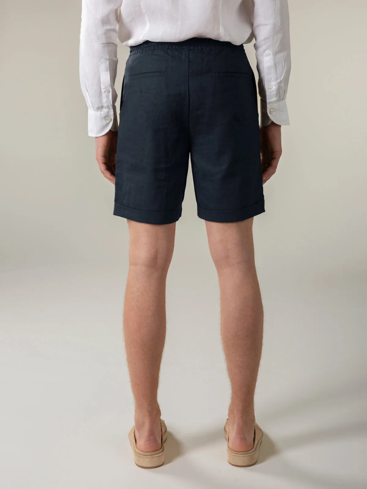 Navy Linen Seaside Shorts sold by Aurelien product image thumbnail 5