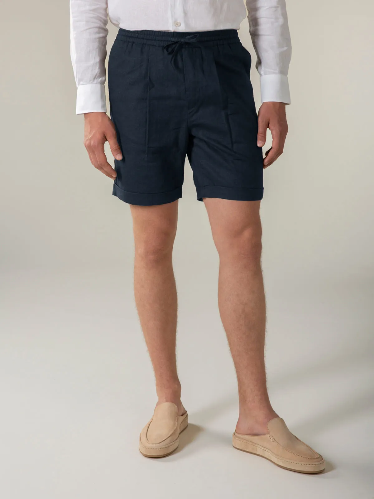 Navy Linen Seaside Shorts sold by Aurelien product image thumbnail 2