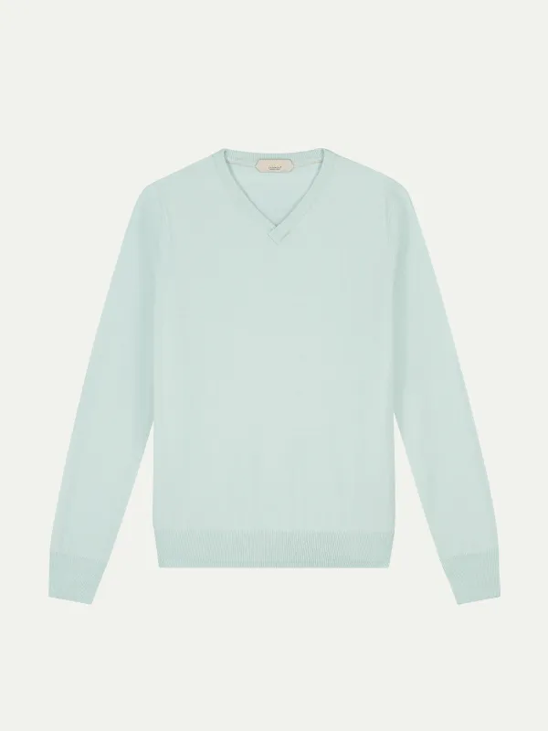Extrafine Merino V-Neck Light Aqua made by Aurelien