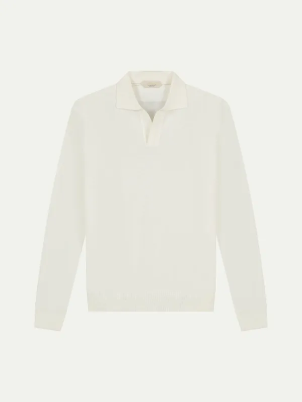 Extrafine Merino Buttonless Polo Ivory made by Aurelien