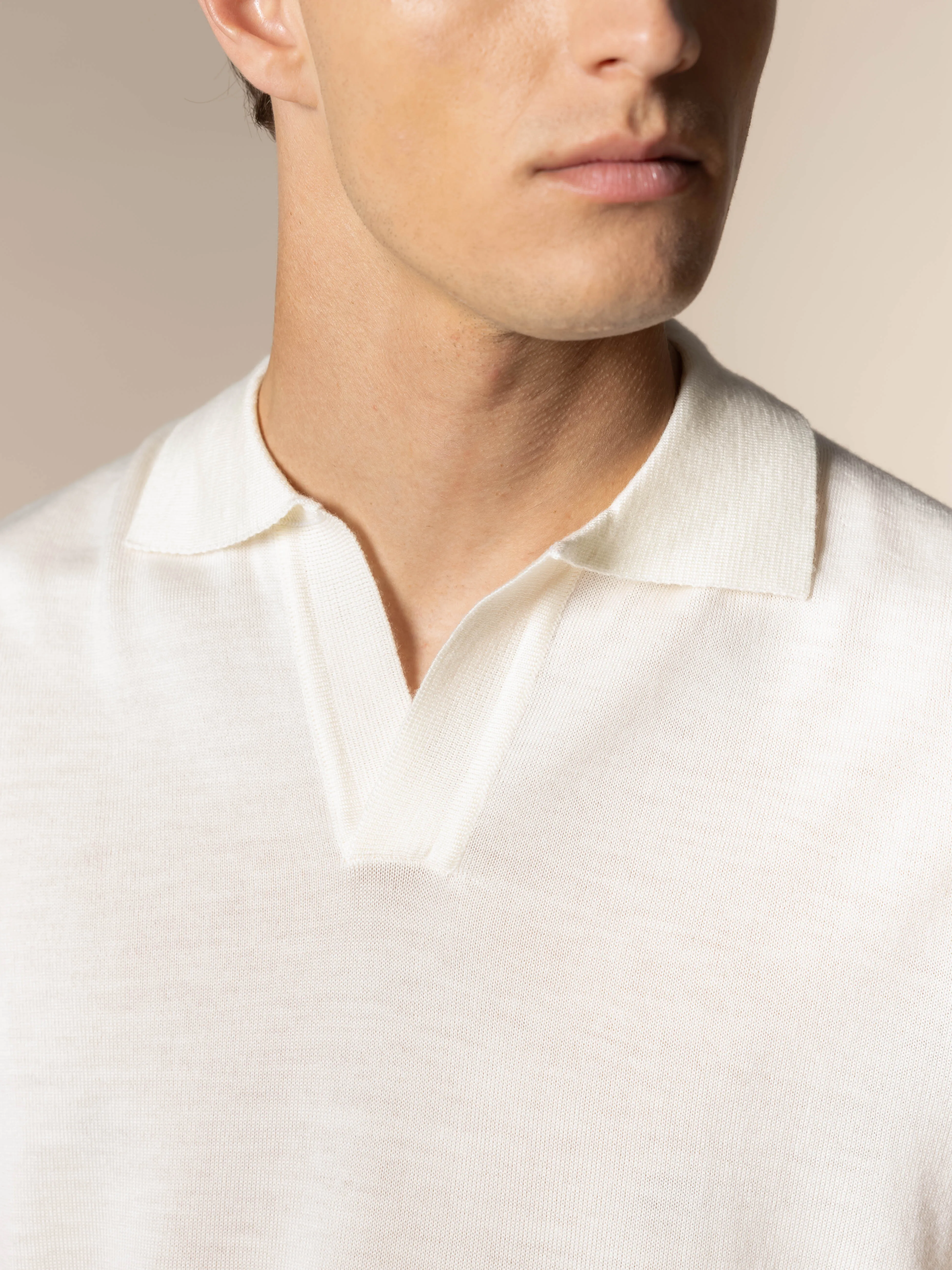 Extrafine Merino Buttonless Polo Ivory sold by Aurelien product image thumbnail 4