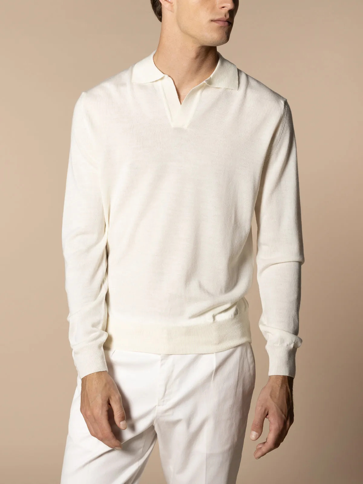 Extrafine Merino Buttonless Polo Ivory sold by Aurelien product image thumbnail 2
