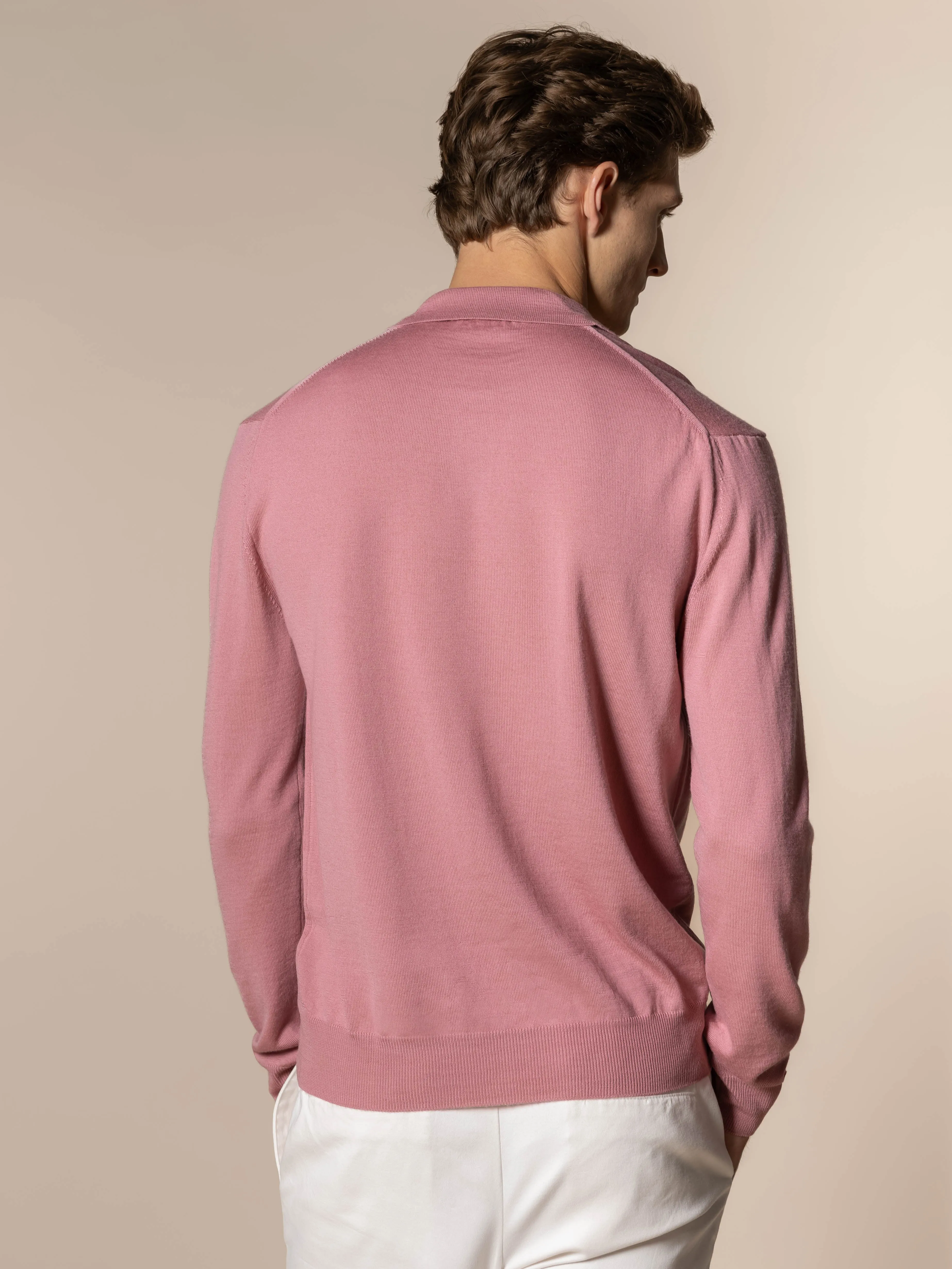 Extrafine Merino Buttonless Polo Dusty Pink sold by Aurelien product image thumbnail 5