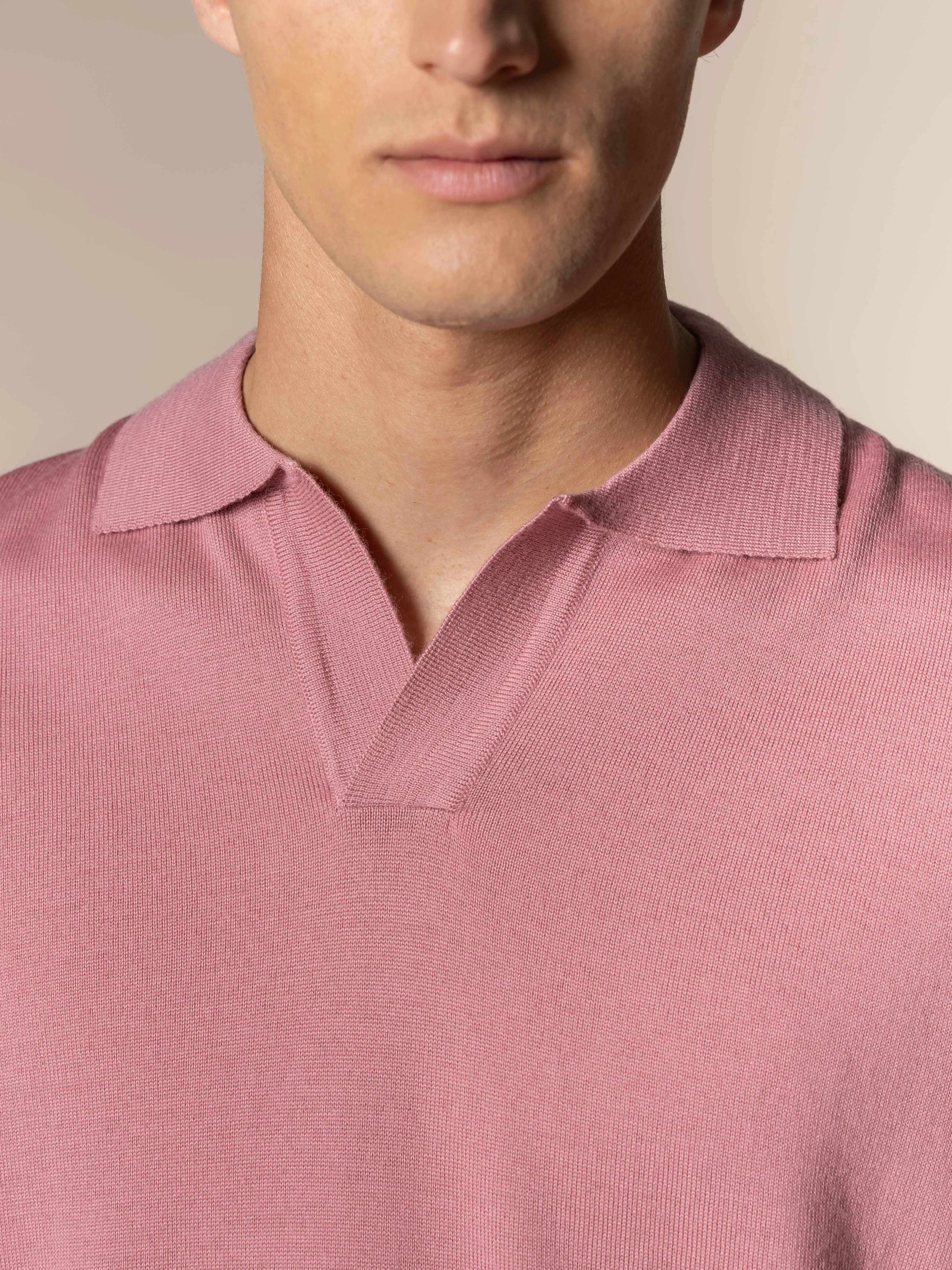 Extrafine Merino Buttonless Polo Dusty Pink sold by Aurelien product image thumbnail 3