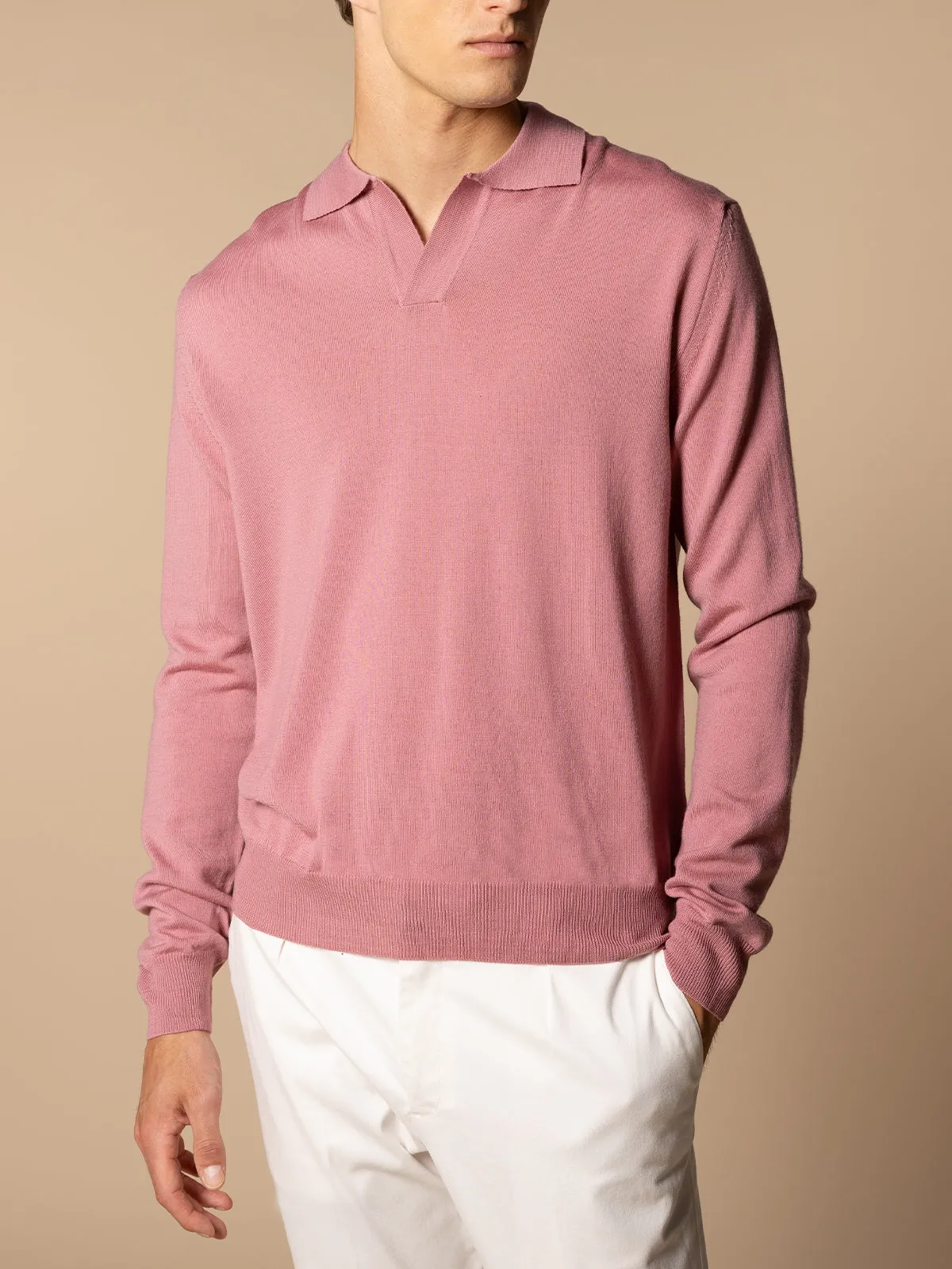 Extrafine Merino Buttonless Polo Dusty Pink sold by Aurelien product image thumbnail 2