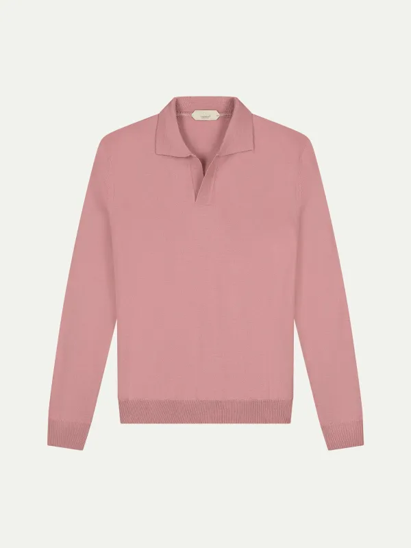 Extrafine Merino Buttonless Polo Dusty Pink made by Aurelien