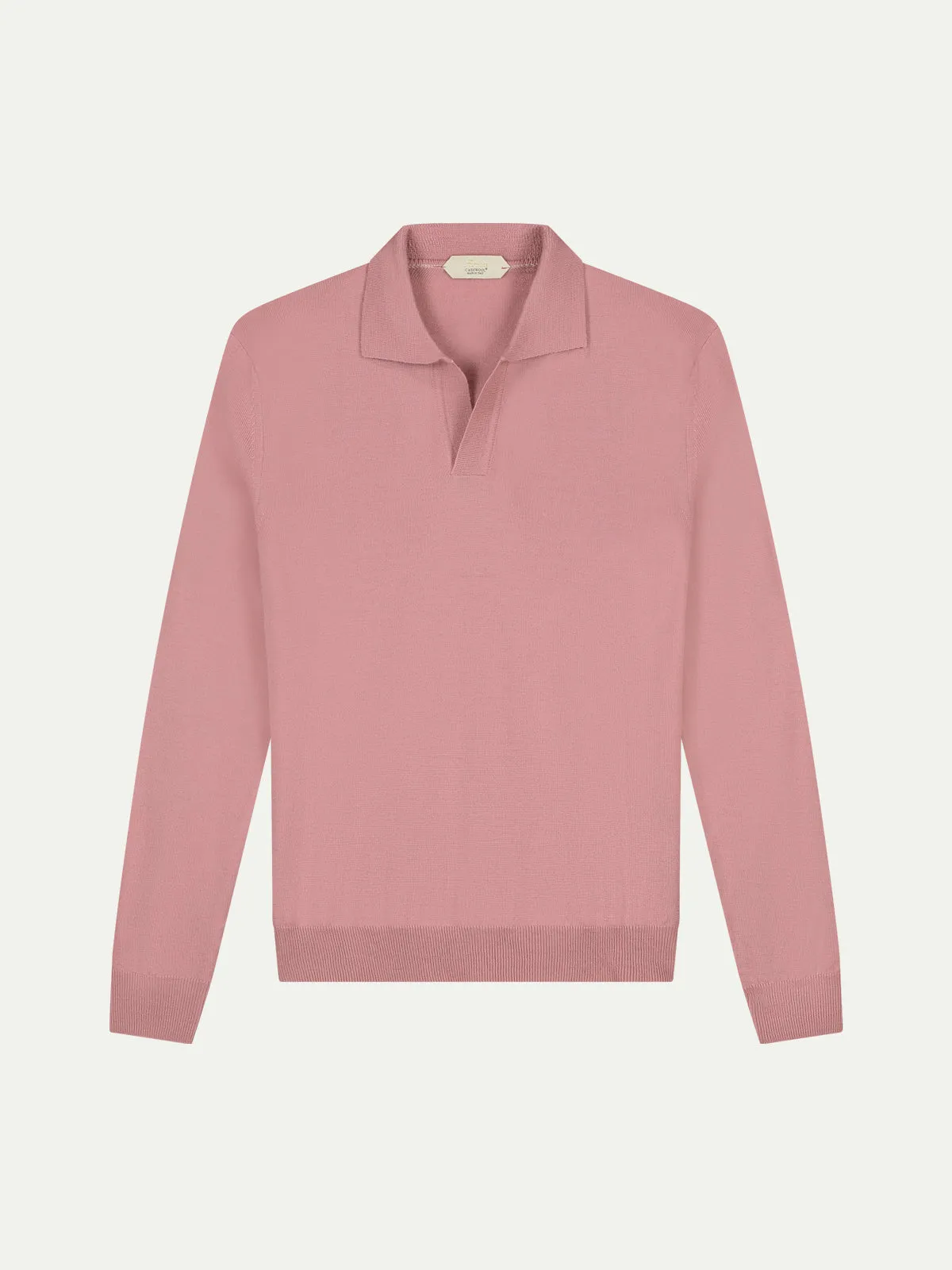 Extrafine Merino Buttonless Polo Dusty Pink sold by Aurelien